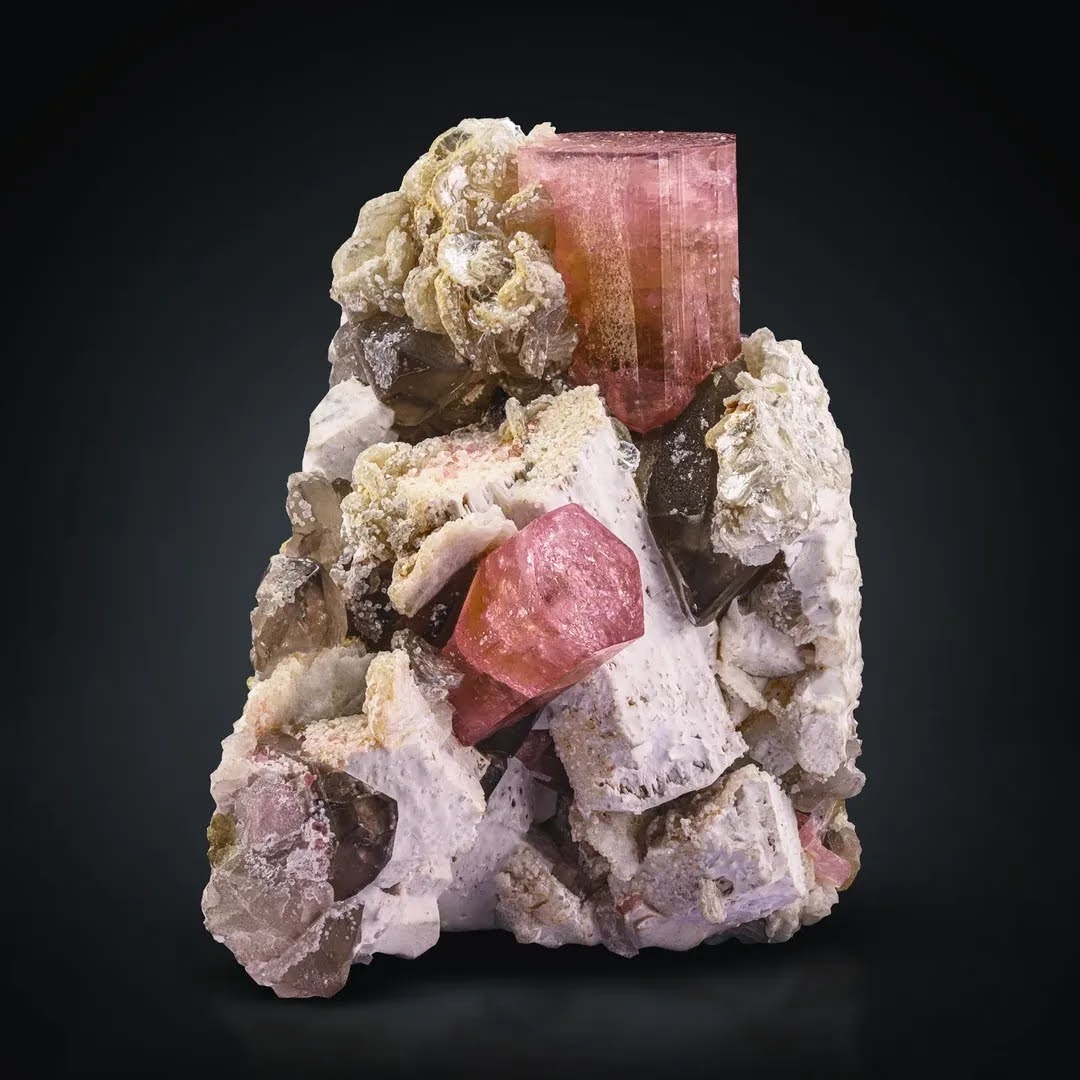 Tourmaline on Albite with Smoky Quartz