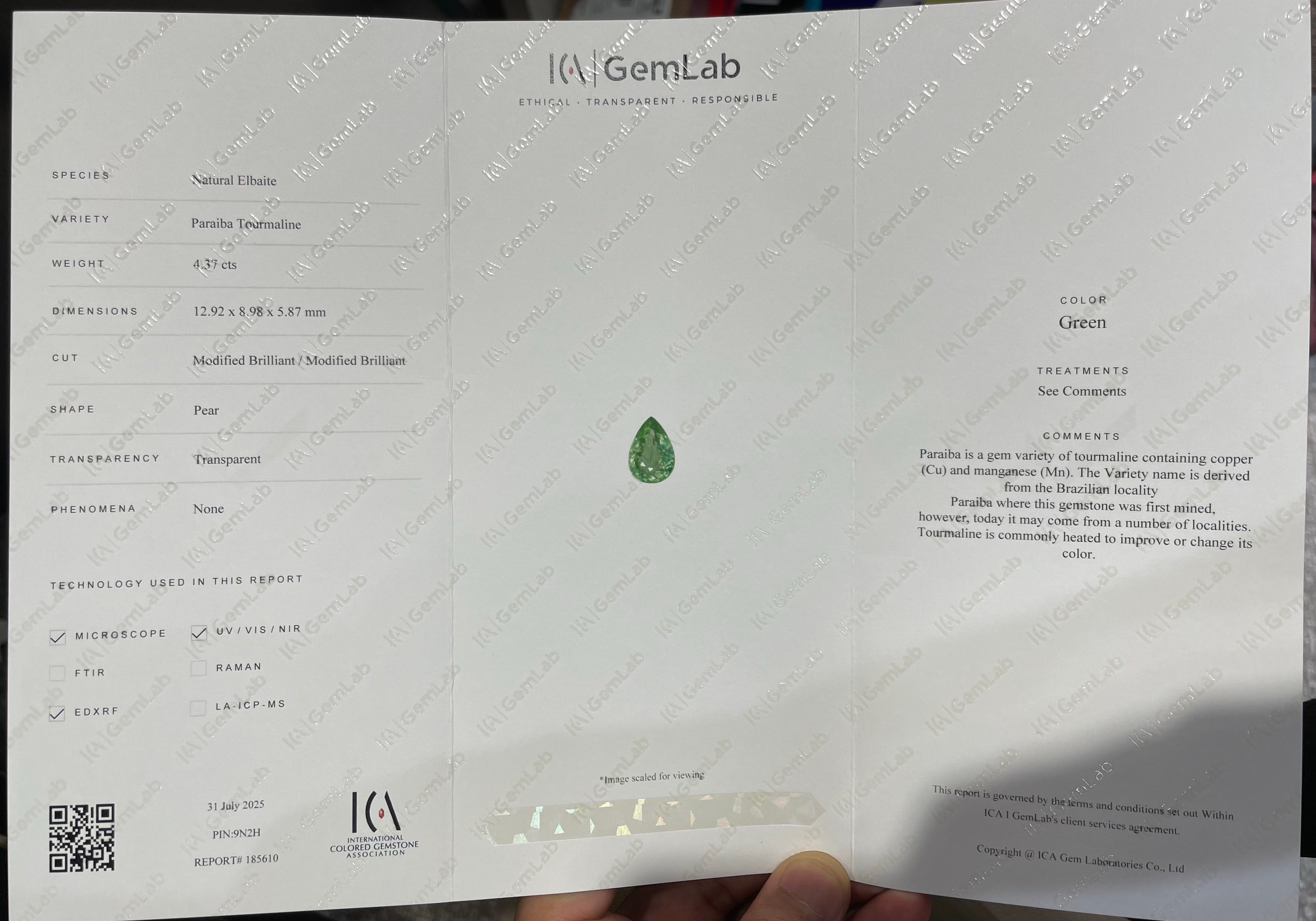 4.37 Carat Certified Paraiba Tourmaline