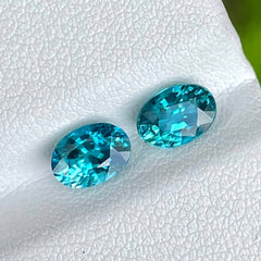 2.68 Carats Blue Zircon Pair Oval Cut