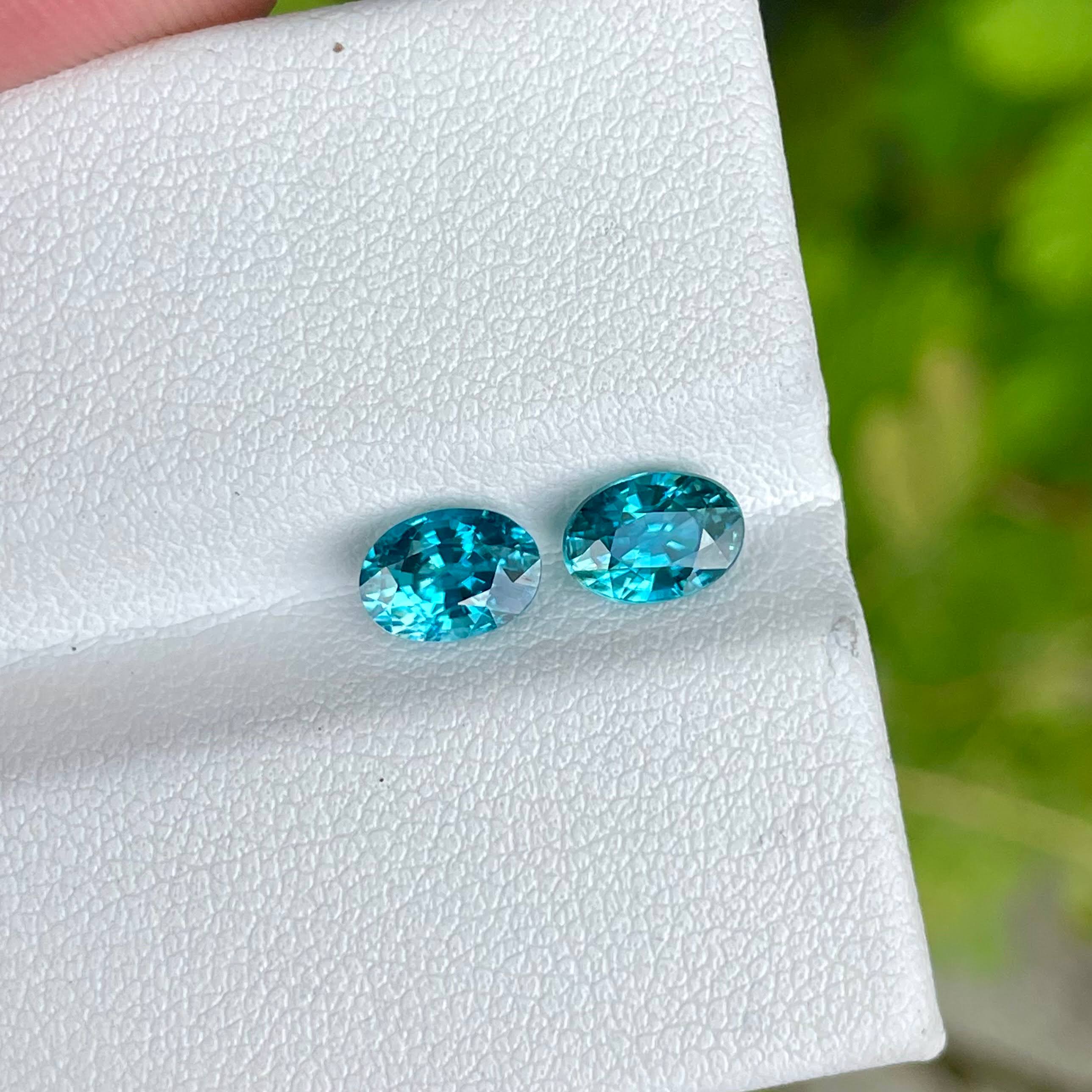 2.68 Carats Blue Zircon Pair Oval Cut