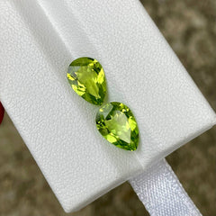 3.85 Carats Green Pear Peridot Pair