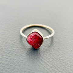 Handmade Red Rough Spinel Silver Ring