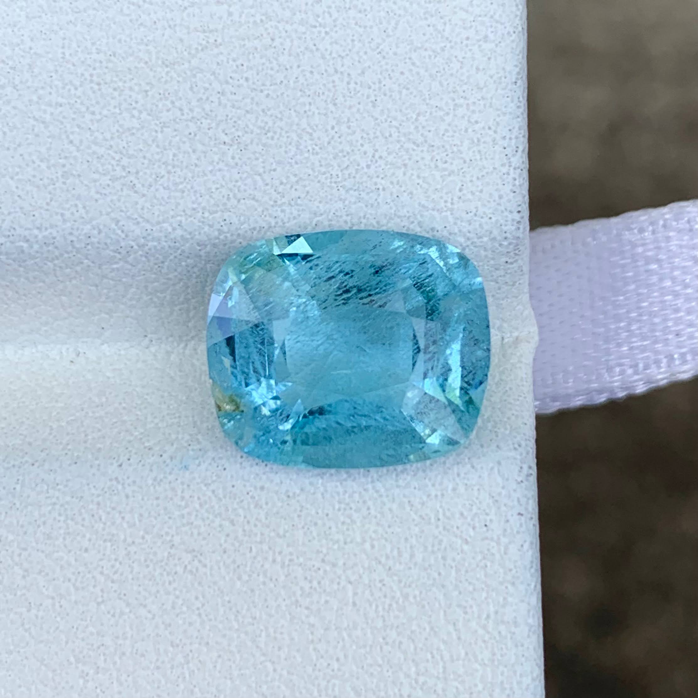 4.07 Ct Deep Blue Aquamarine Cushion Cut
