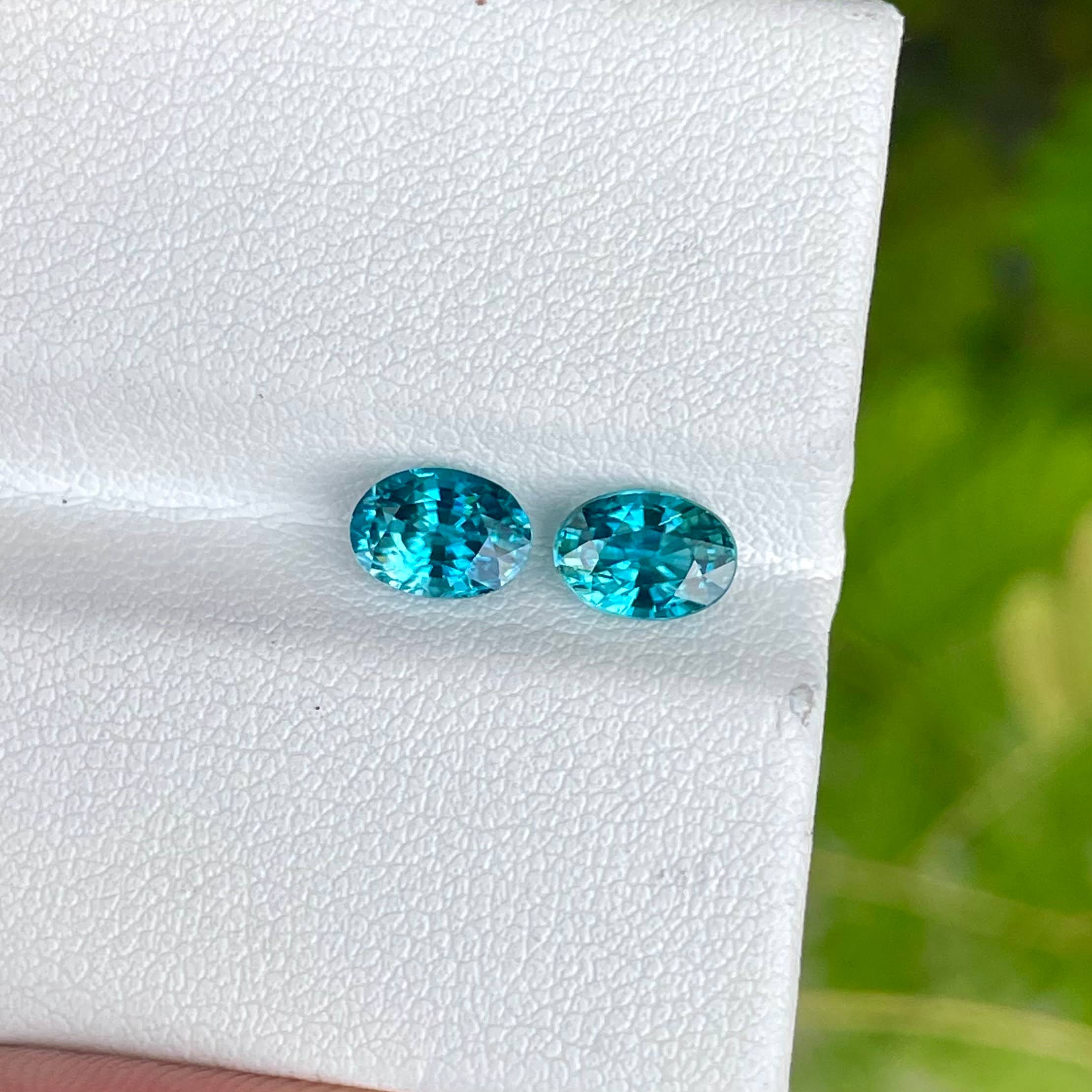 2.68 Carats Blue Zircon Pair Oval Cut