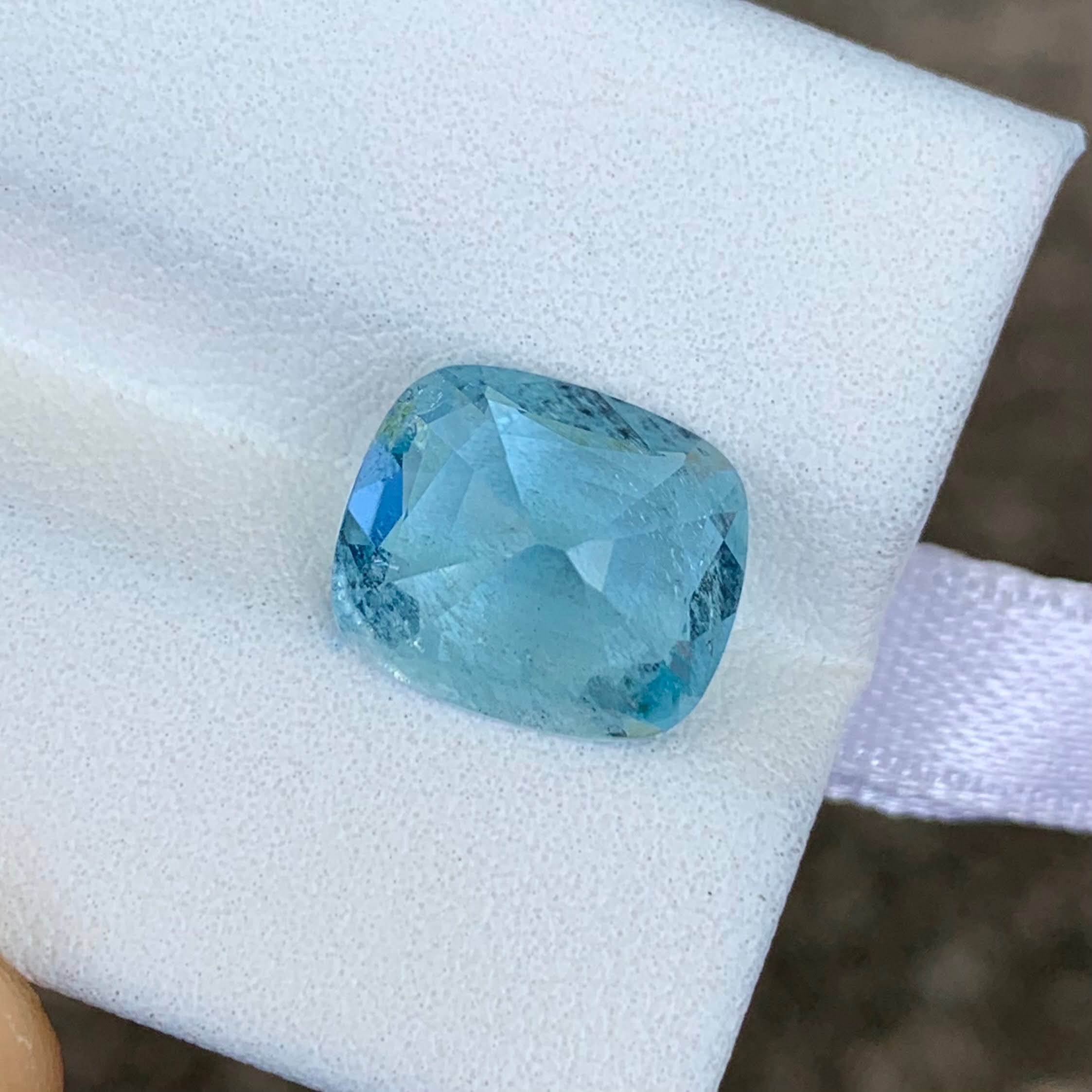 4.07 Ct Deep Blue Aquamarine Cushion Cut