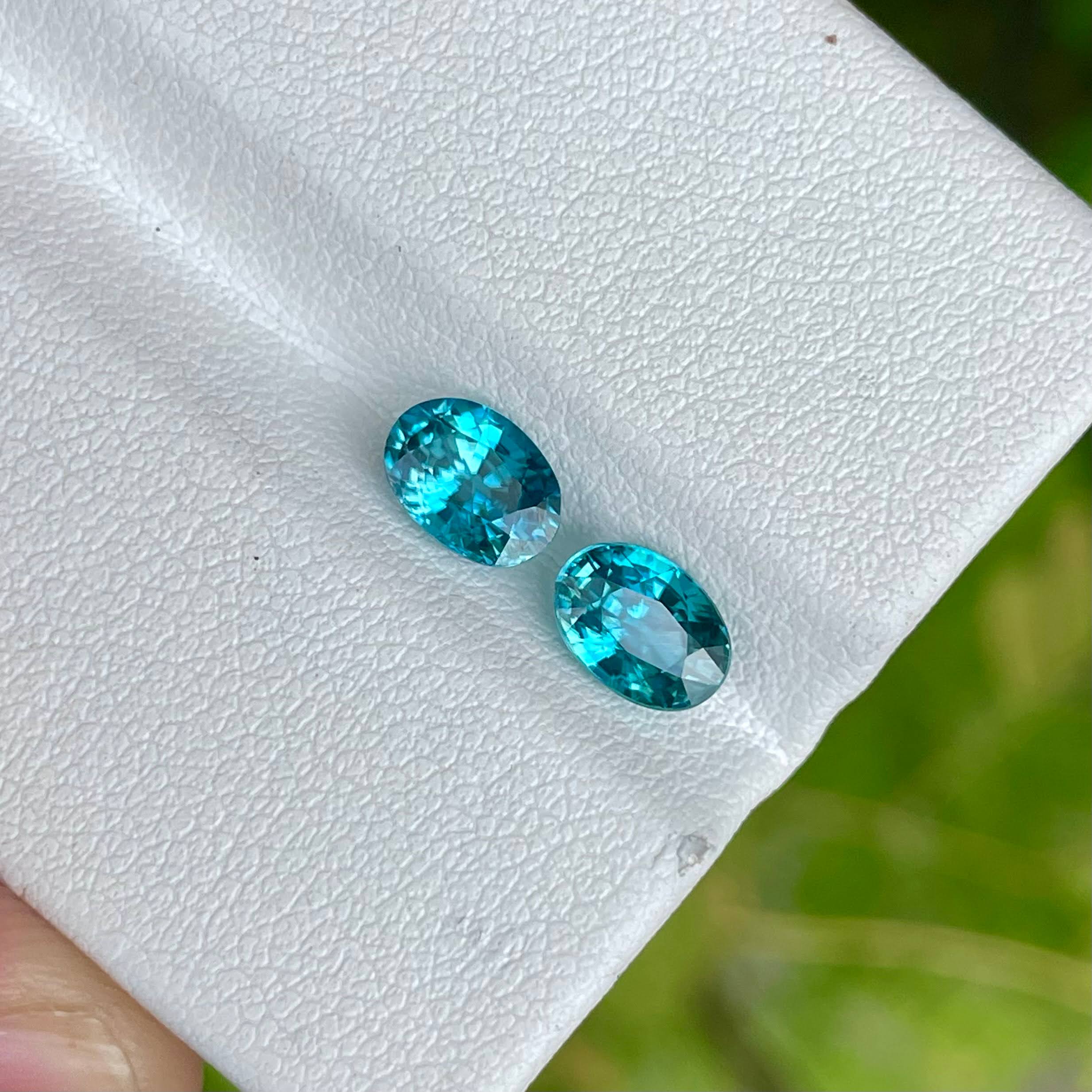 2.68 Carats Blue Zircon Pair Oval Cut