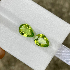 3.50 Carats Green Pear Peridot Pair