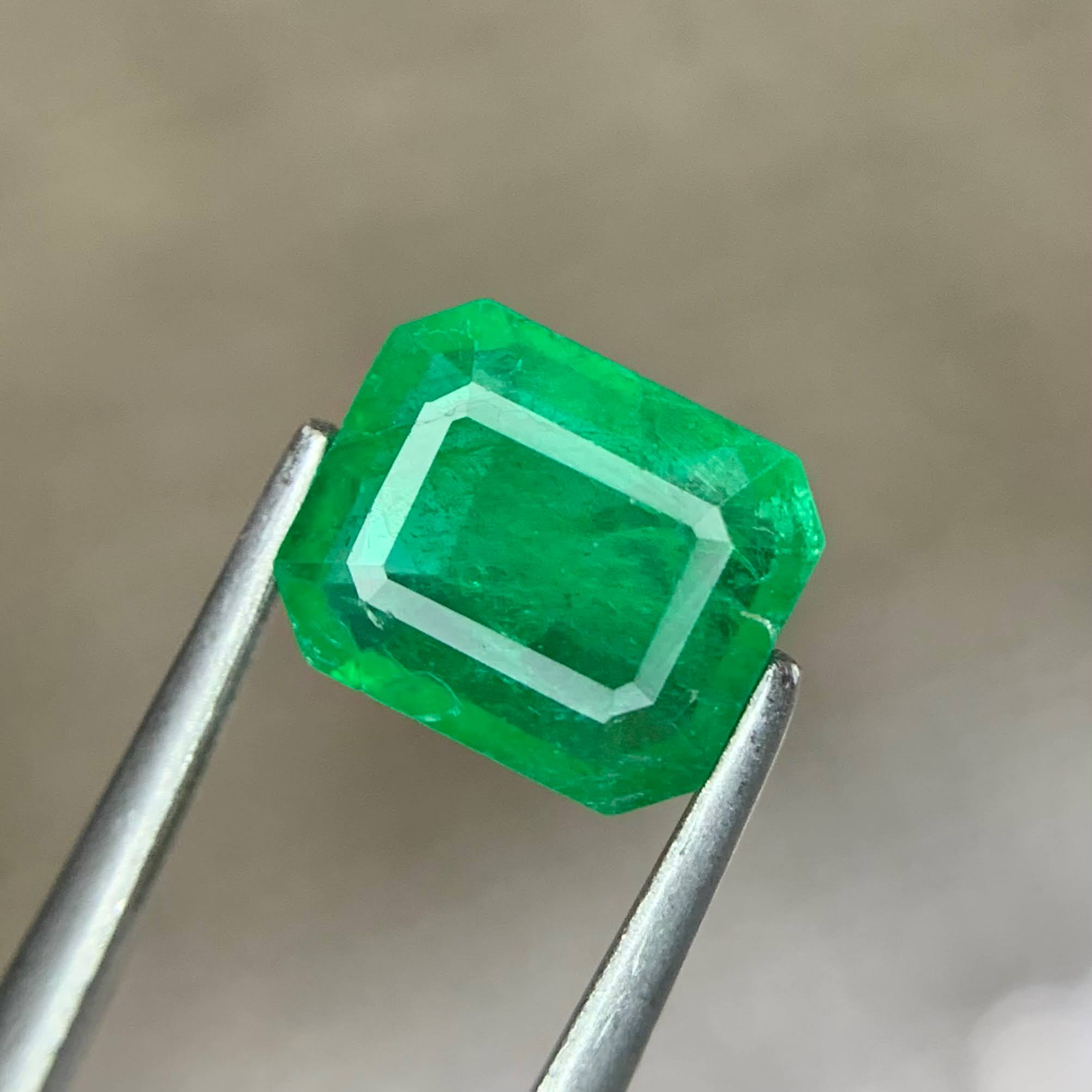 1.34ct Rich Green Zambian Emerald Cut Emerald