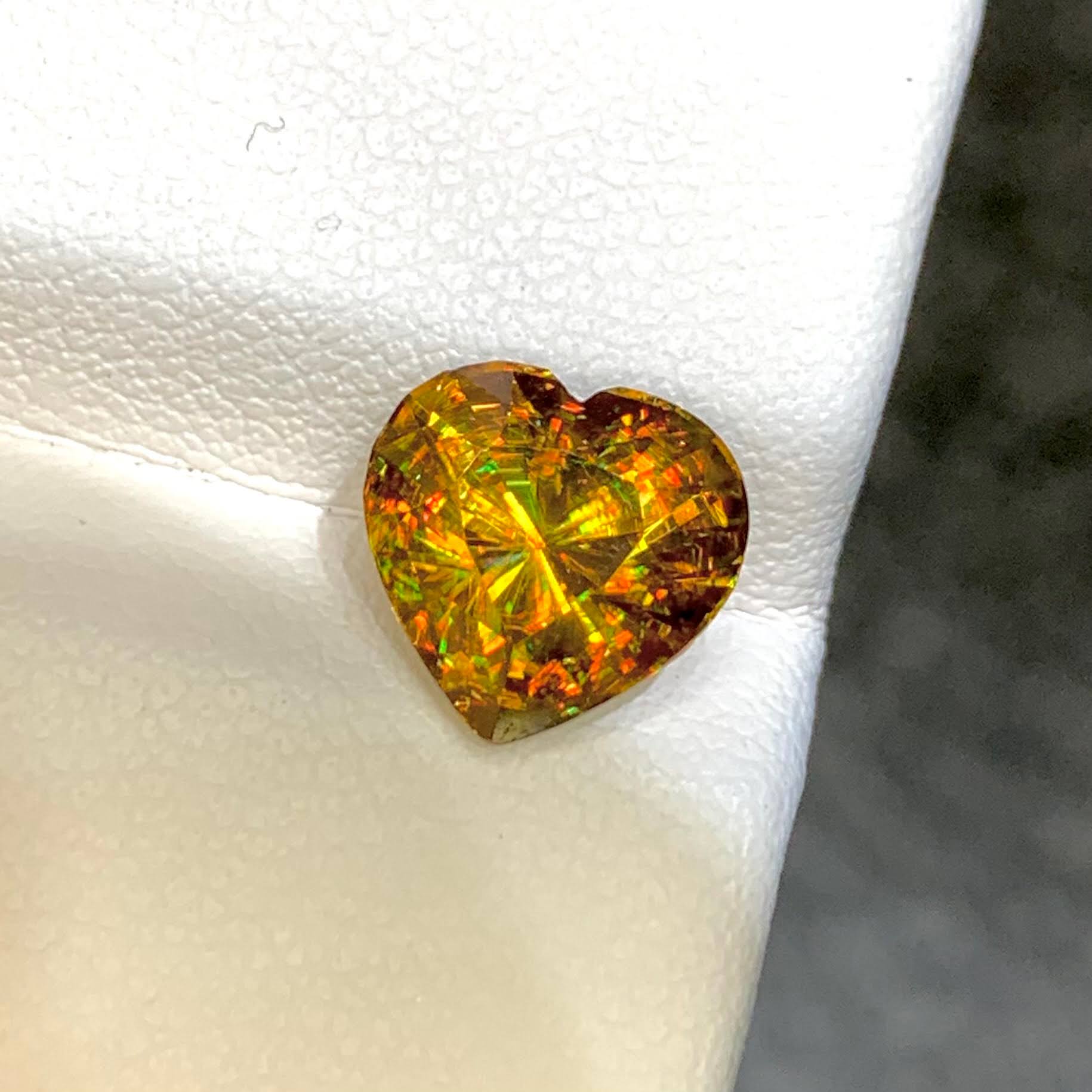 3.32ct Fire Rainbow Sphene Heart Cut