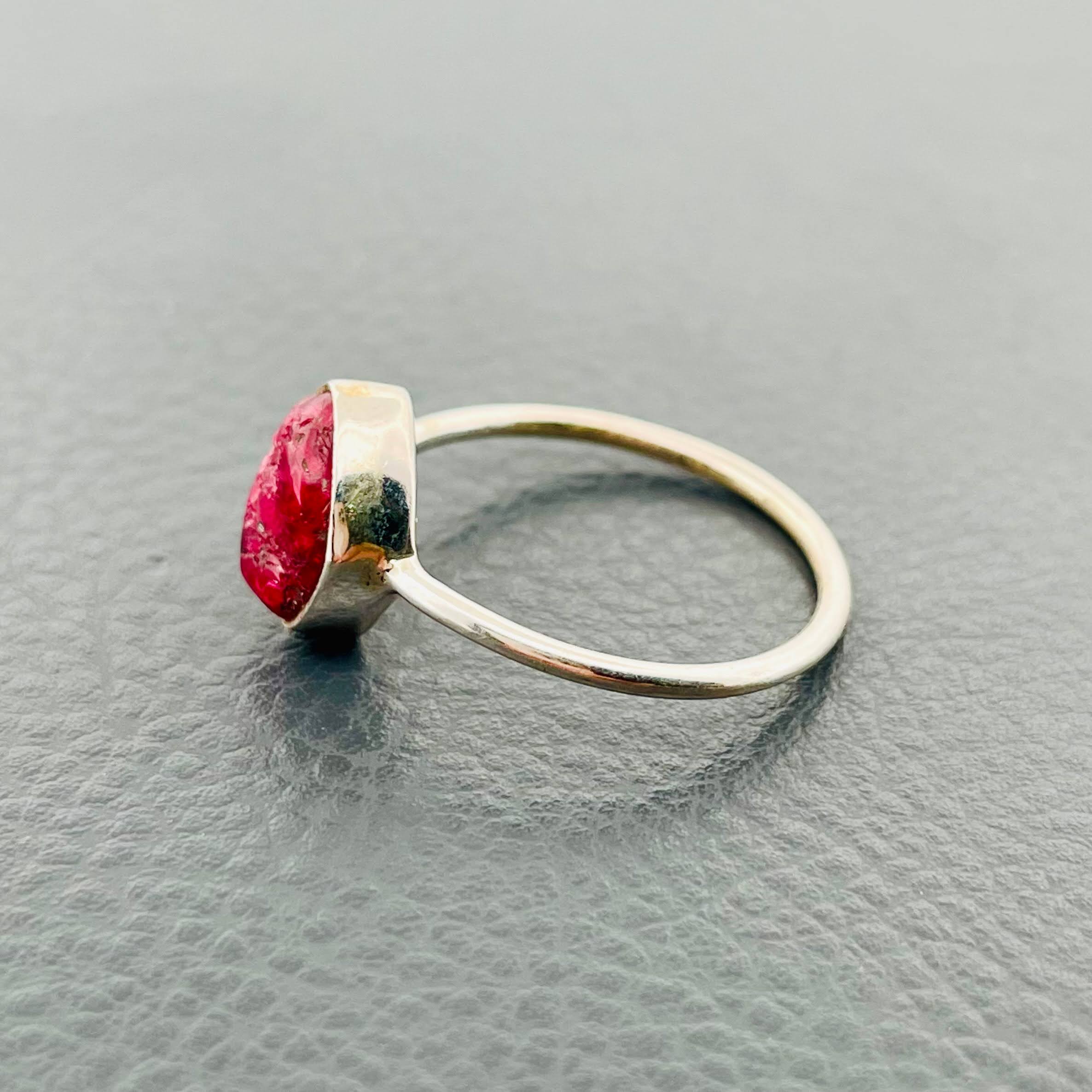 Handmade Red Rough Spinel Silver Ring