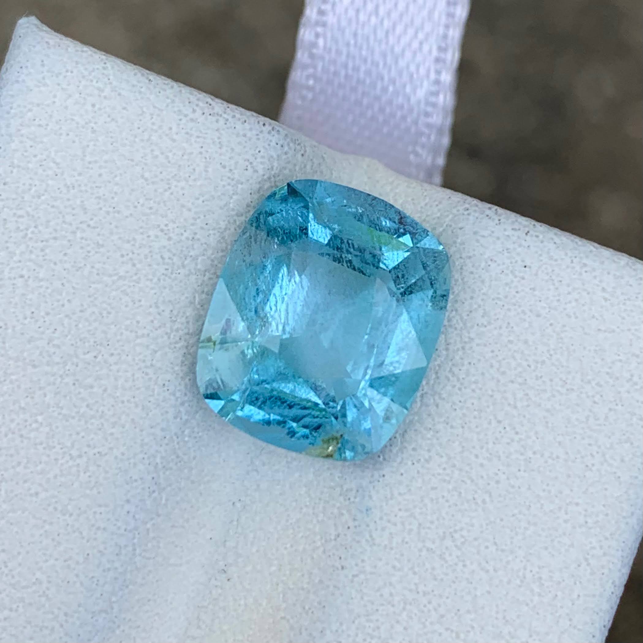 4.07 Ct Deep Blue Aquamarine Cushion Cut