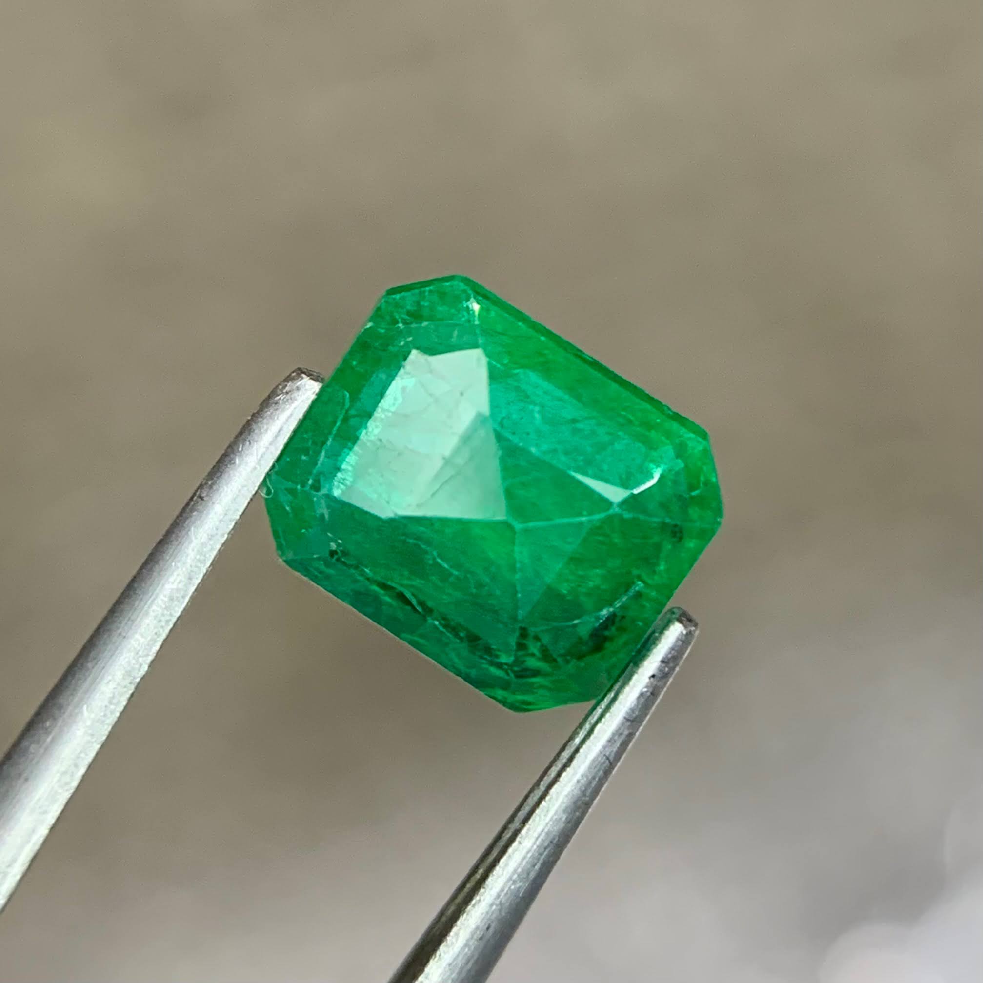 1.34ct Rich Green Zambian Emerald Cut Emerald