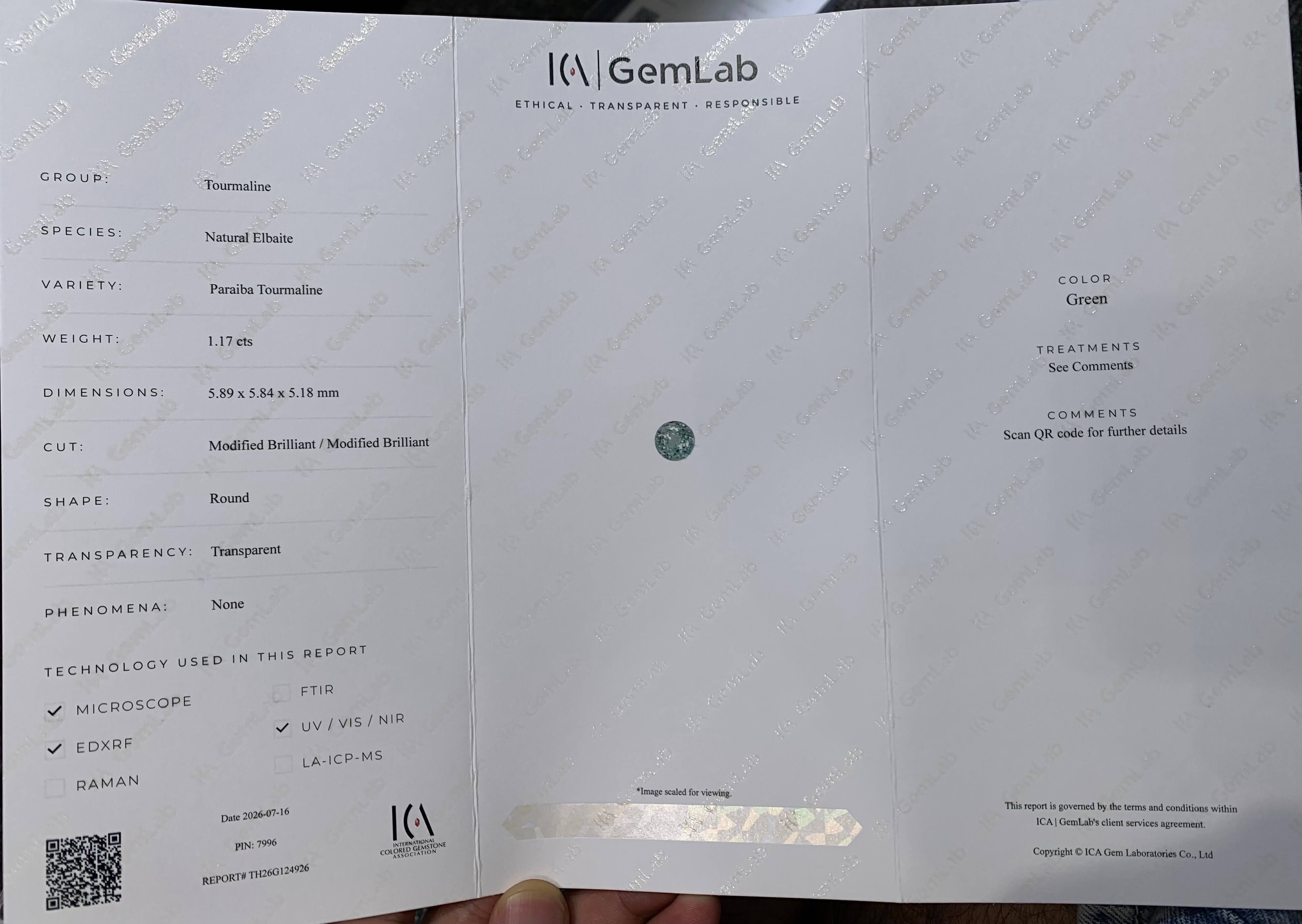 1.17Ct Round Paraiba Tourmaline