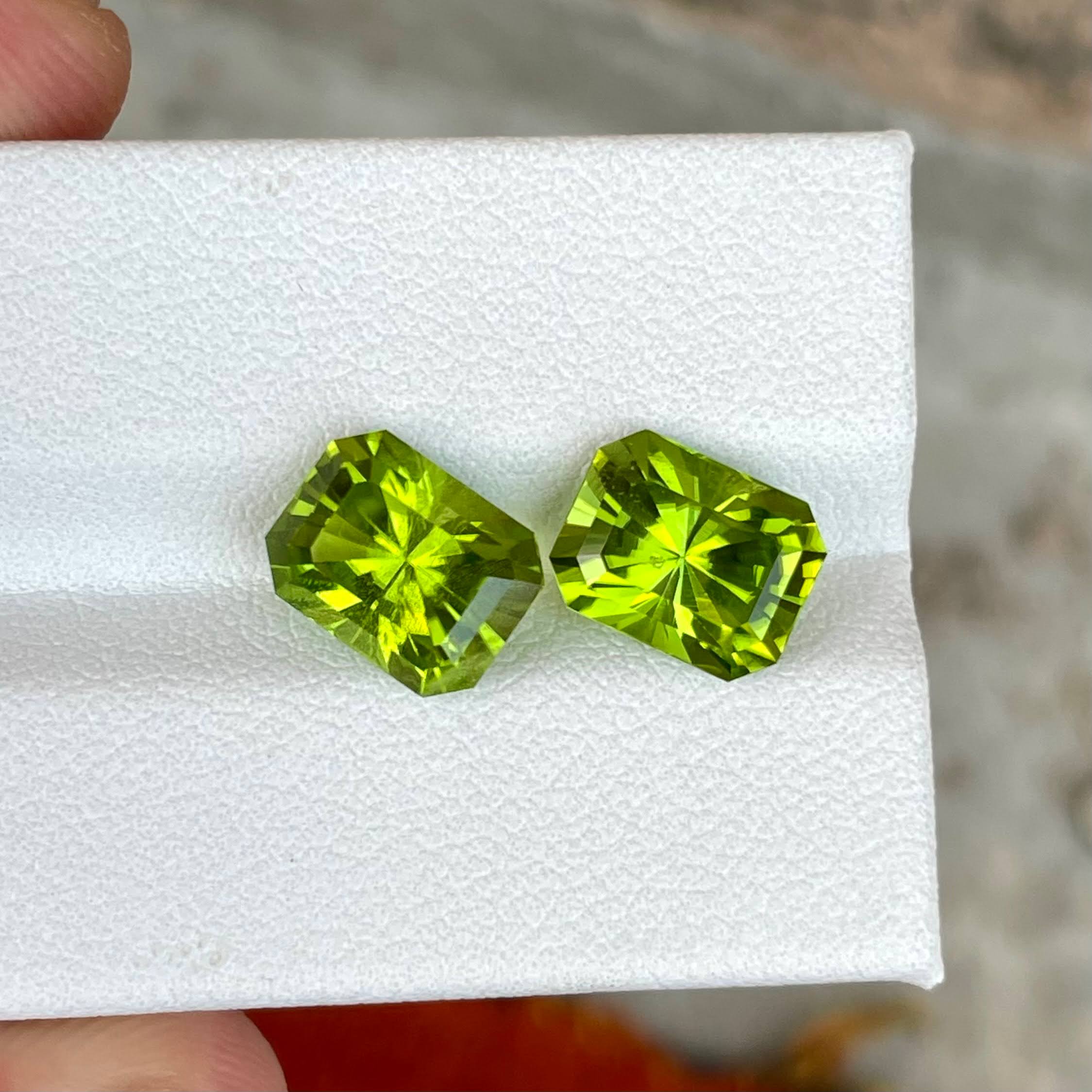 6.75 Carats Fancy Cut Peridot Pair