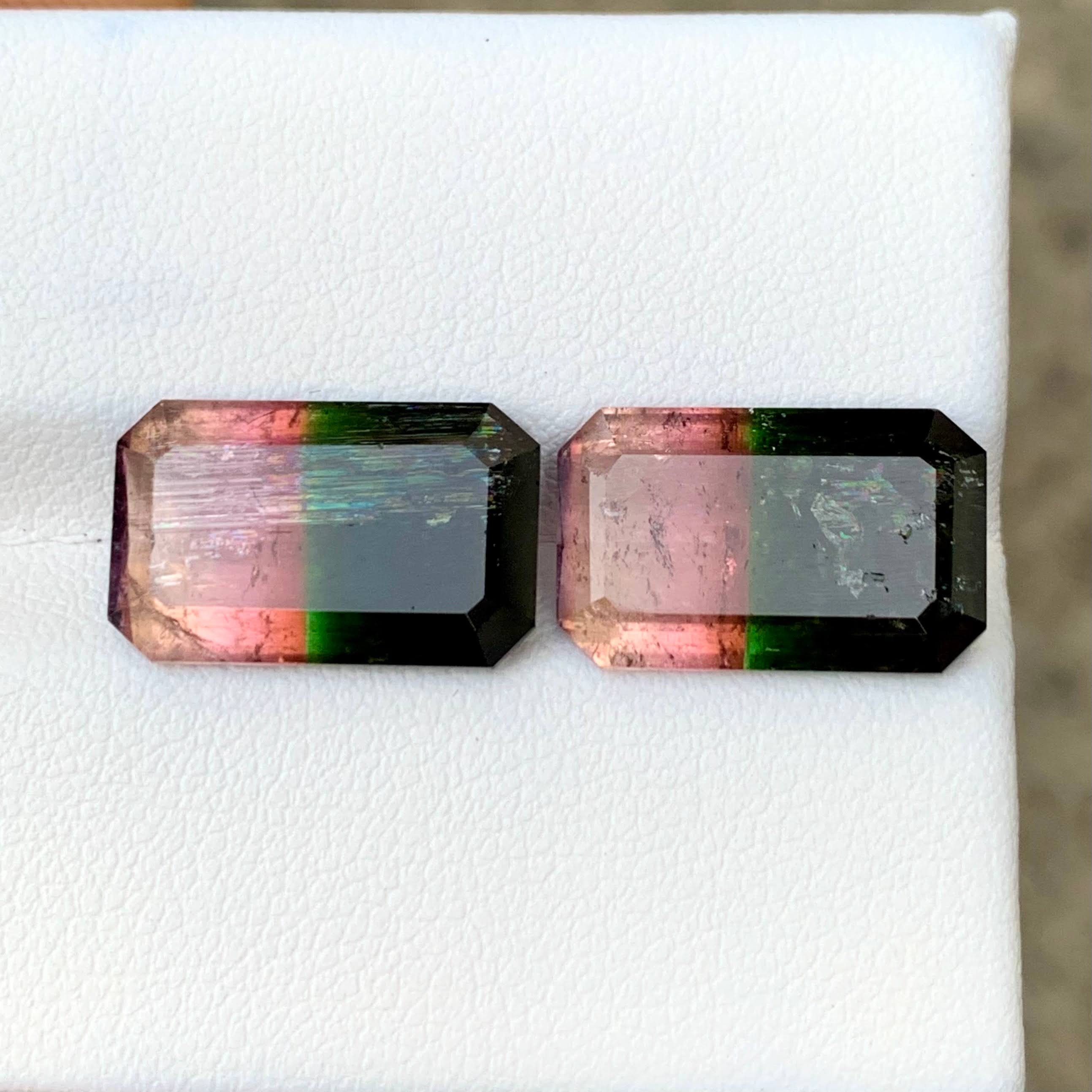 14.45ct Bi-Color Tourmaline Pair Emerald Cut