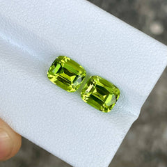 3.85 Carats Green Peridot Cushion Pair