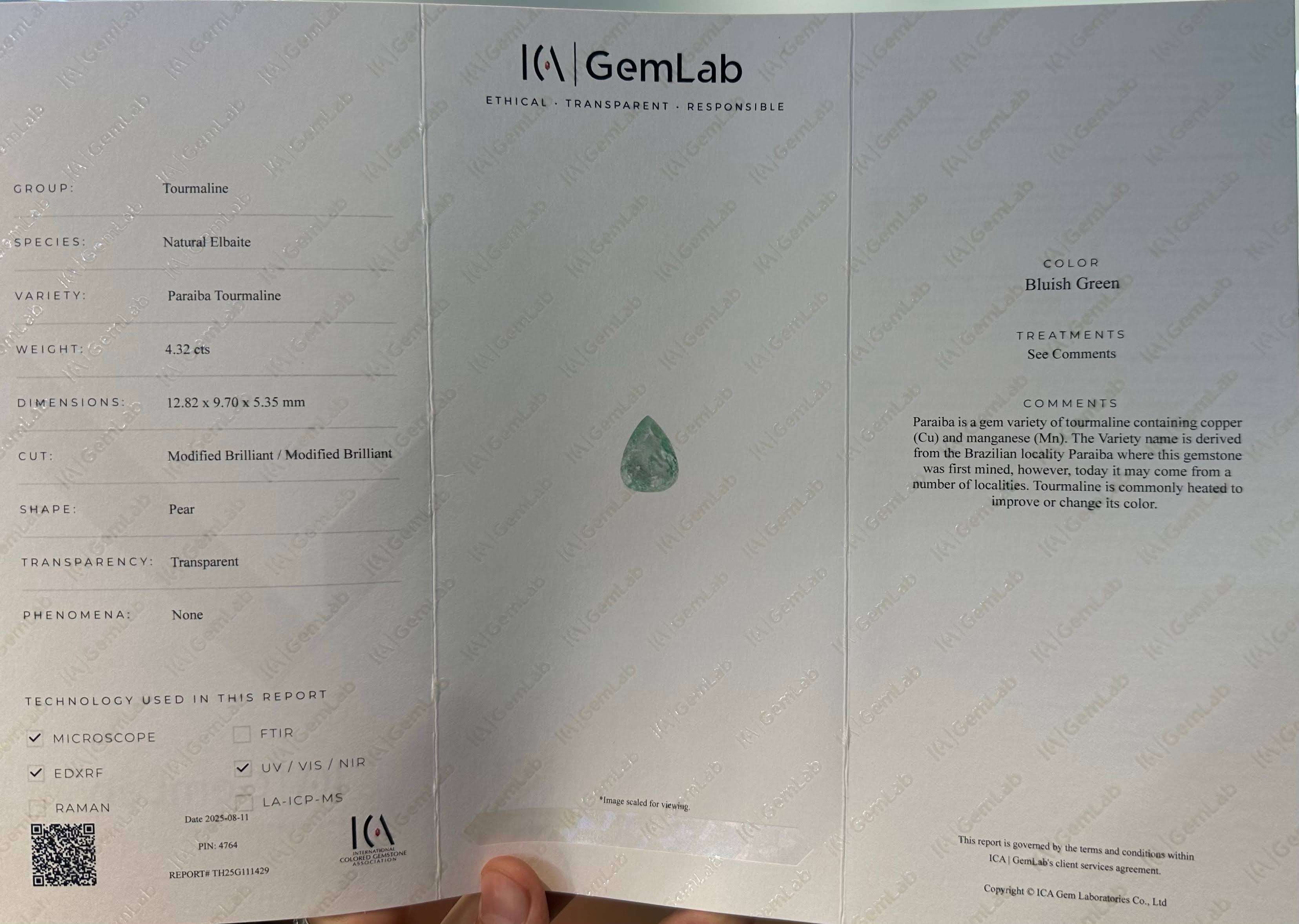  4.32 Carat Certified Paraiba Tourmaline