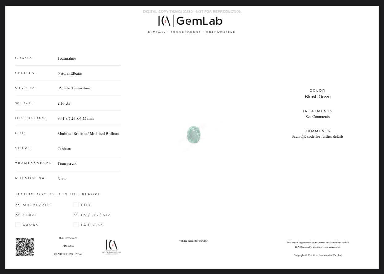 Certified 2.16Ct Paraiba Tourmaline