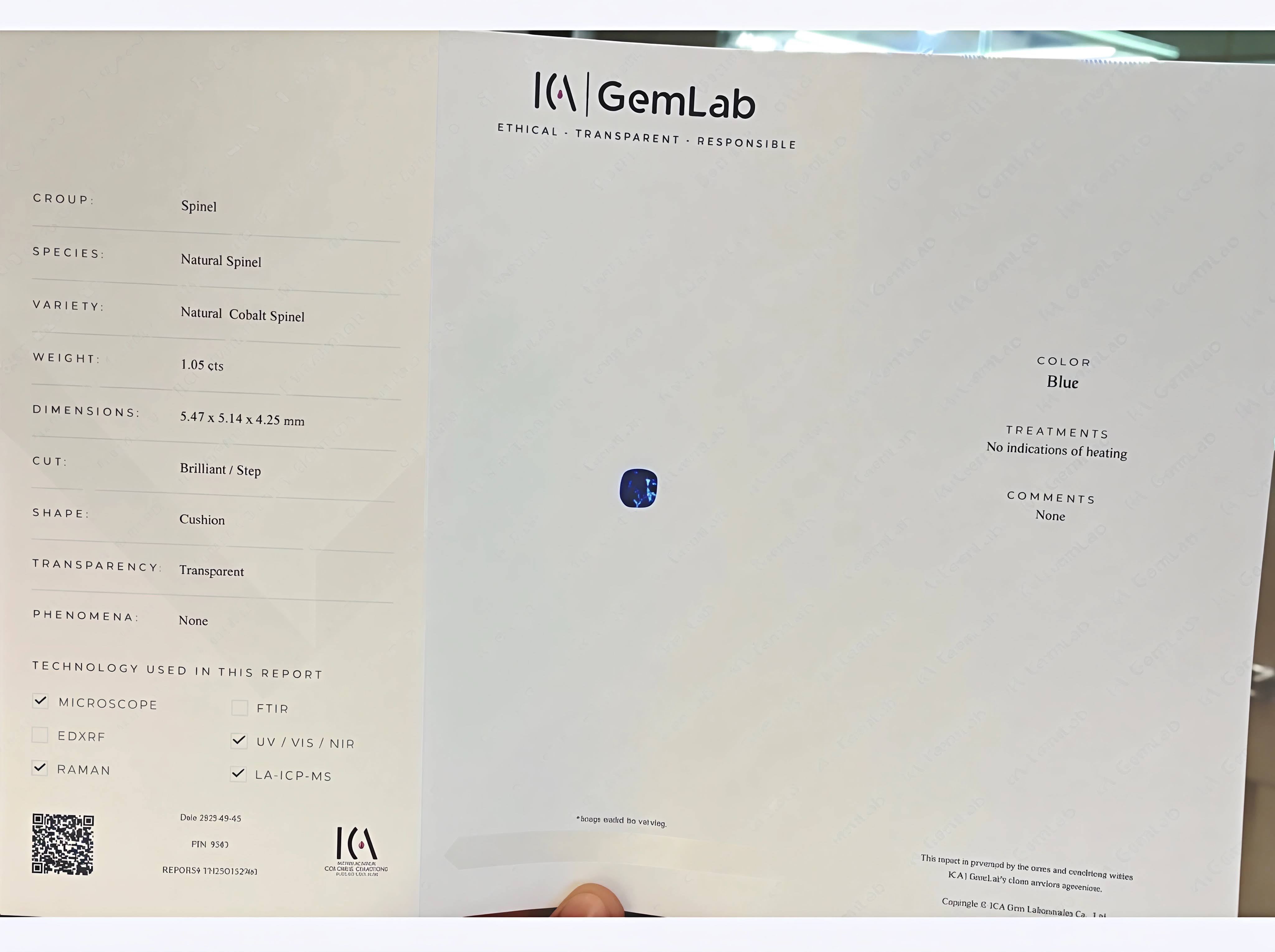 1.05 Ct Certified Neon Cobalt Blue Spinel