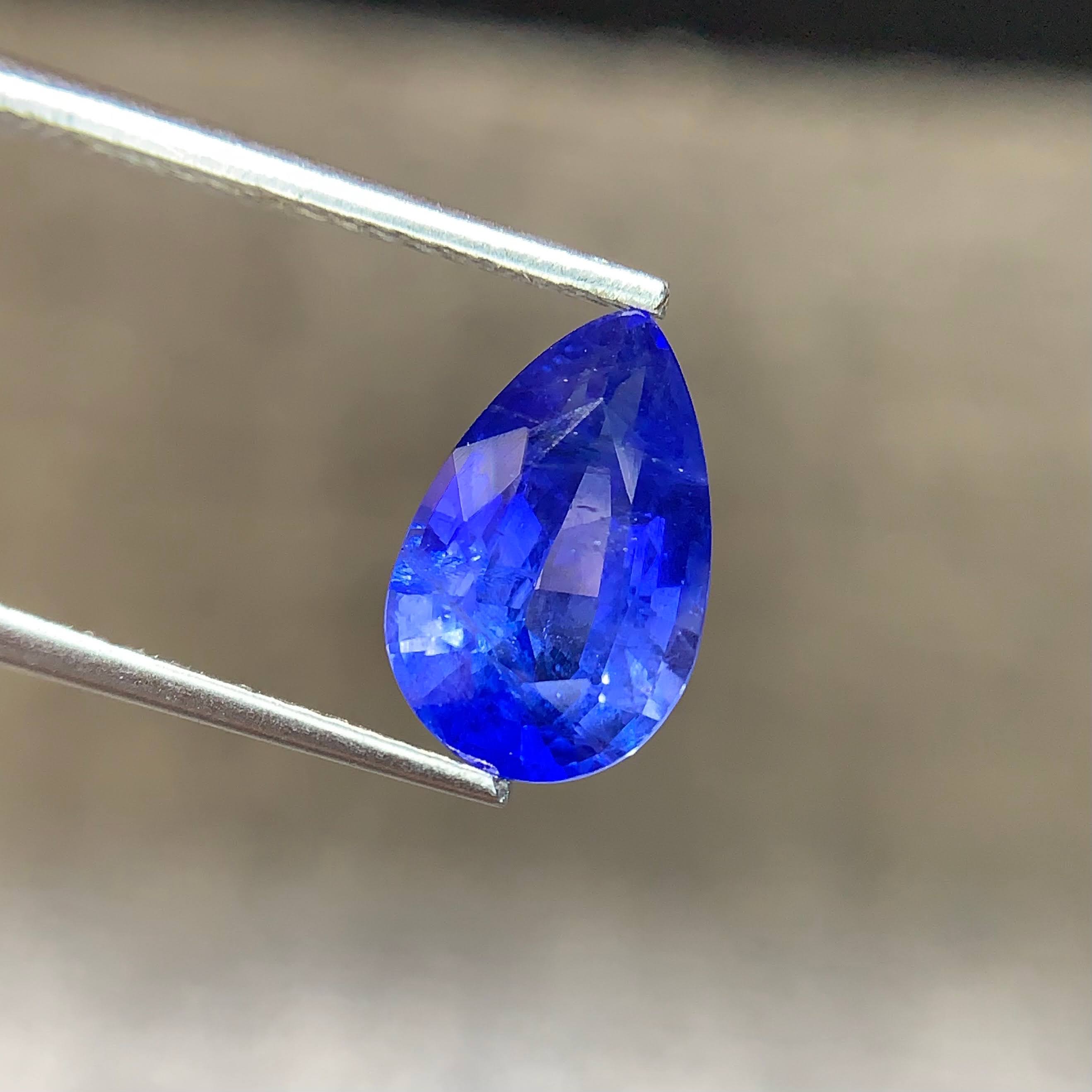 3.88ct Intense Blue Sapphire Pear Cut