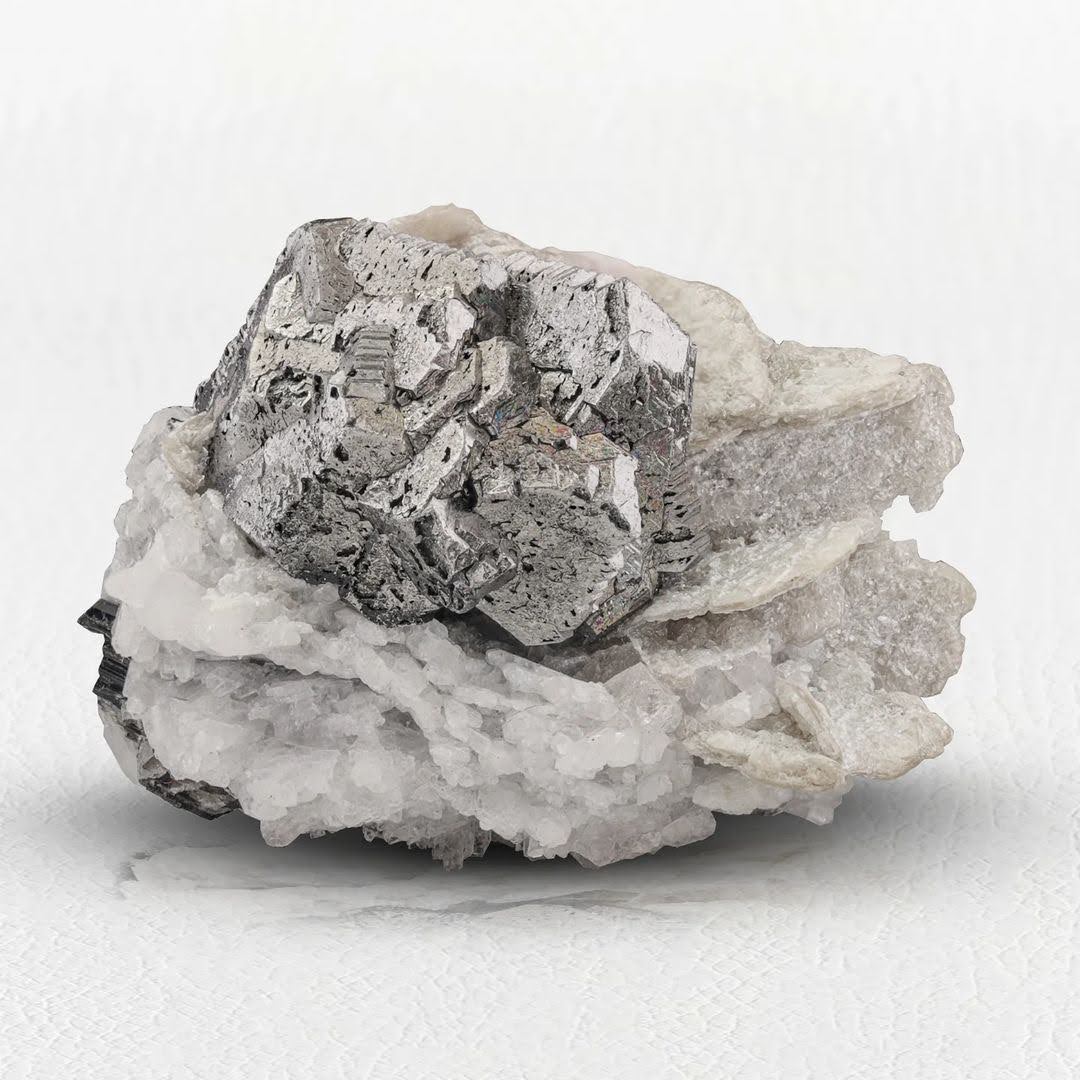 Silver Cassiterite Crystal with Albite 