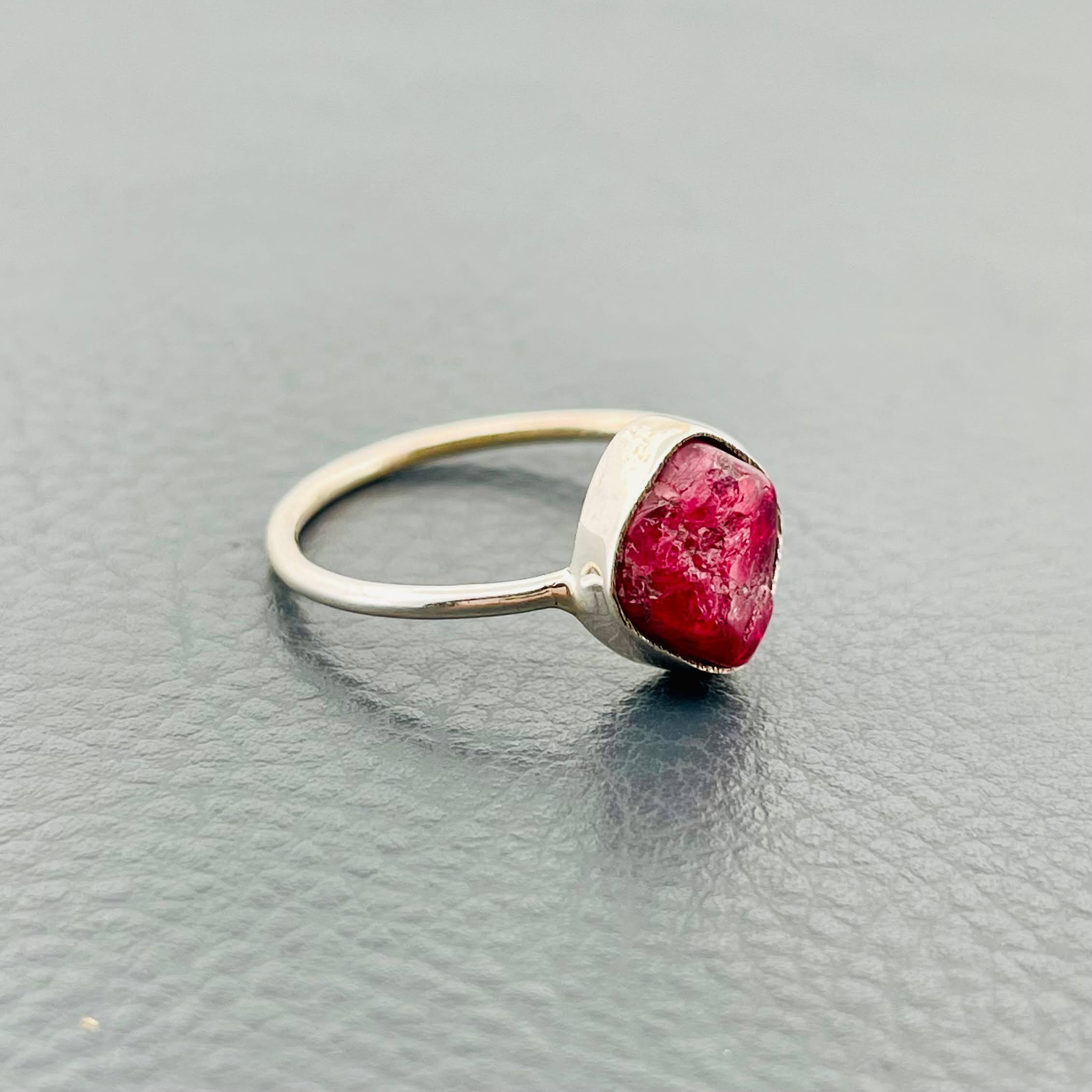 Handmade Red Rough Spinel Silver Ring