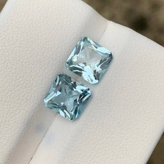 3.63ct Blue Aquamarine Pair Radiant Cut
