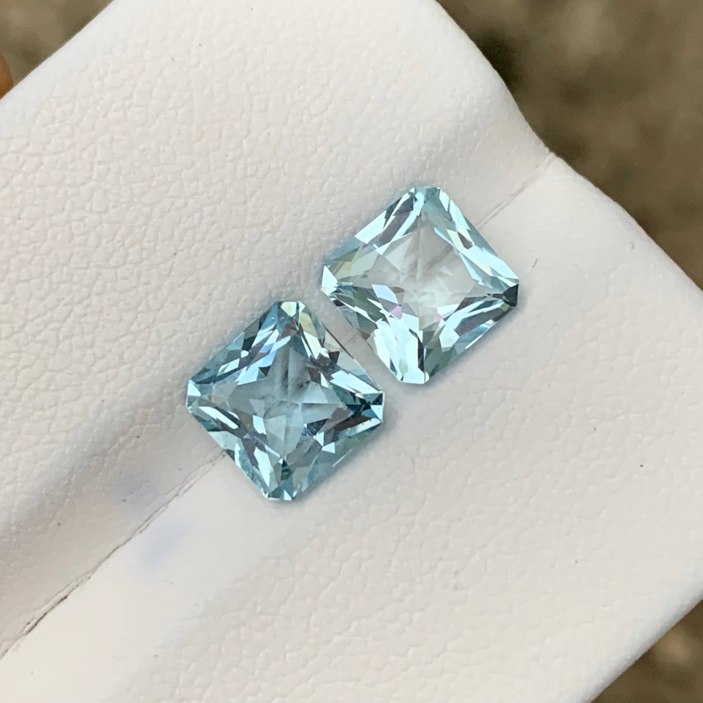 3.63ct Blue Aquamarine Pair Radiant Cut
