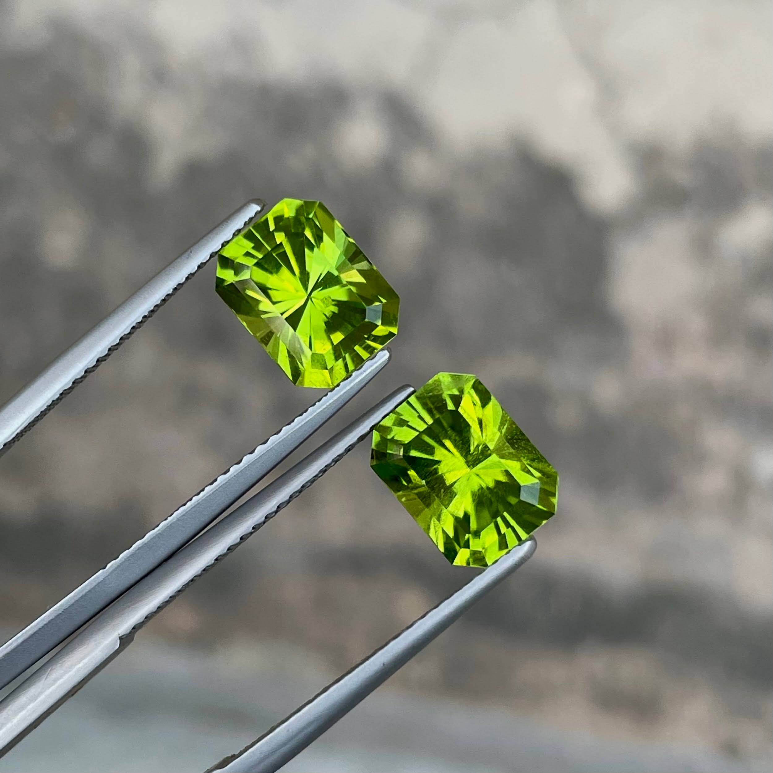 6.75 Carats Fancy Cut Peridot Pair