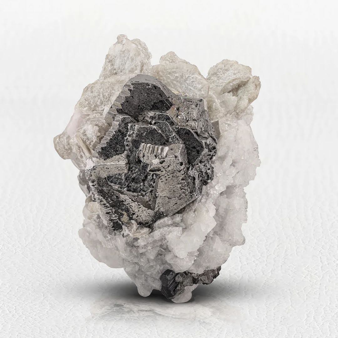 Silver Cassiterite Crystal with Albite 