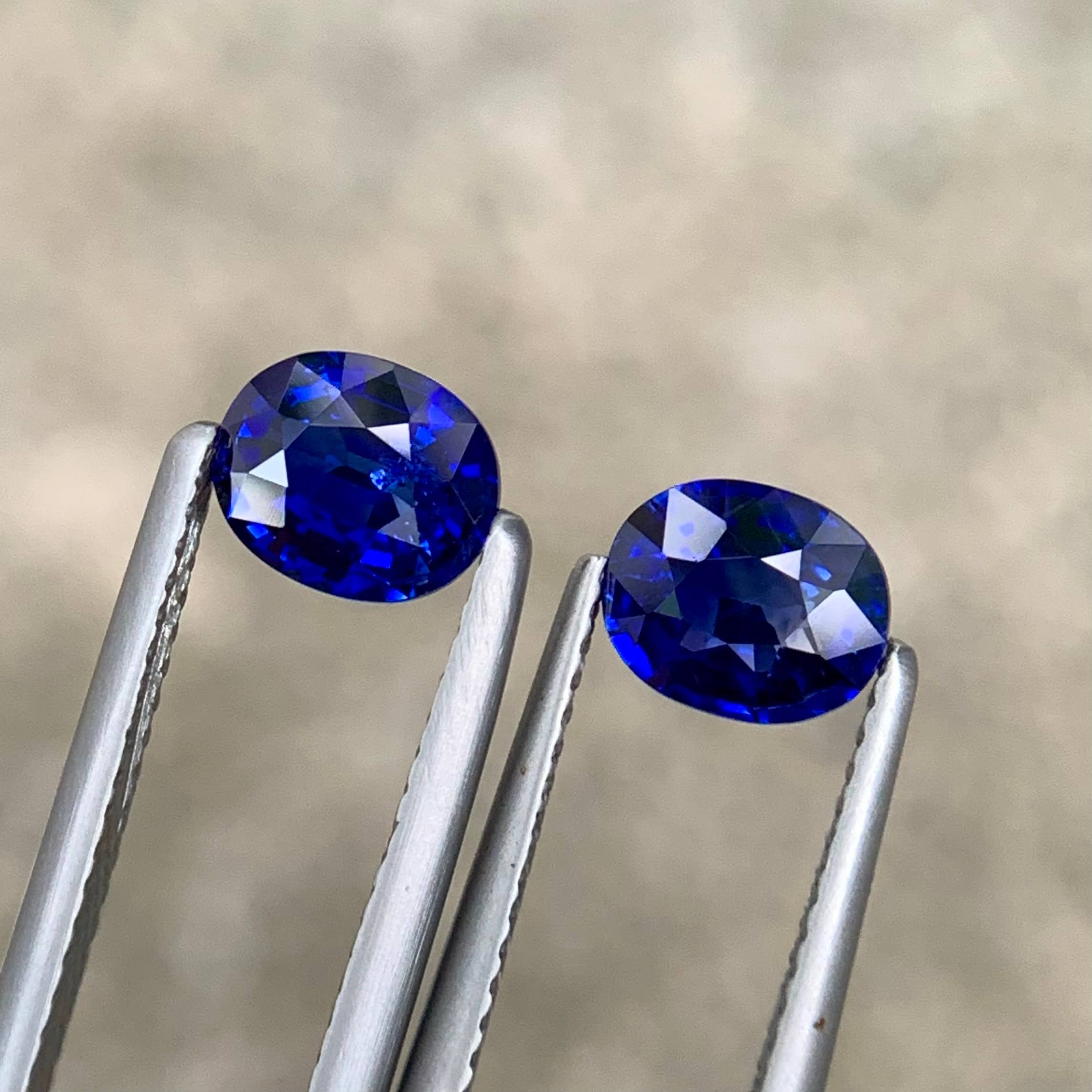 2.23 carats Certified Natural Blue Sapphire Pair Oval Faceted Loose Sri Lankan Gemstone