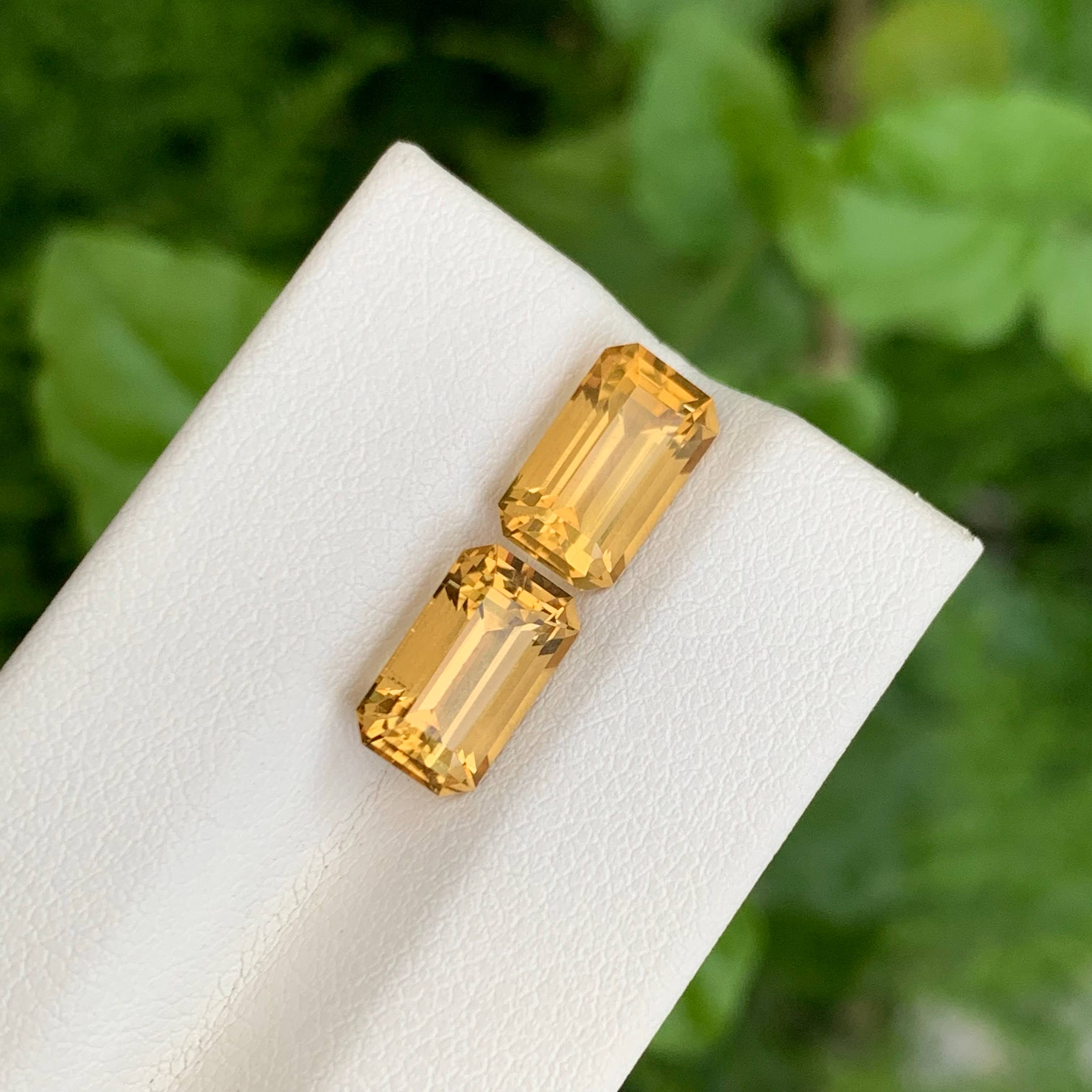 4.25 Carats Citrine Pair Emerald Cut