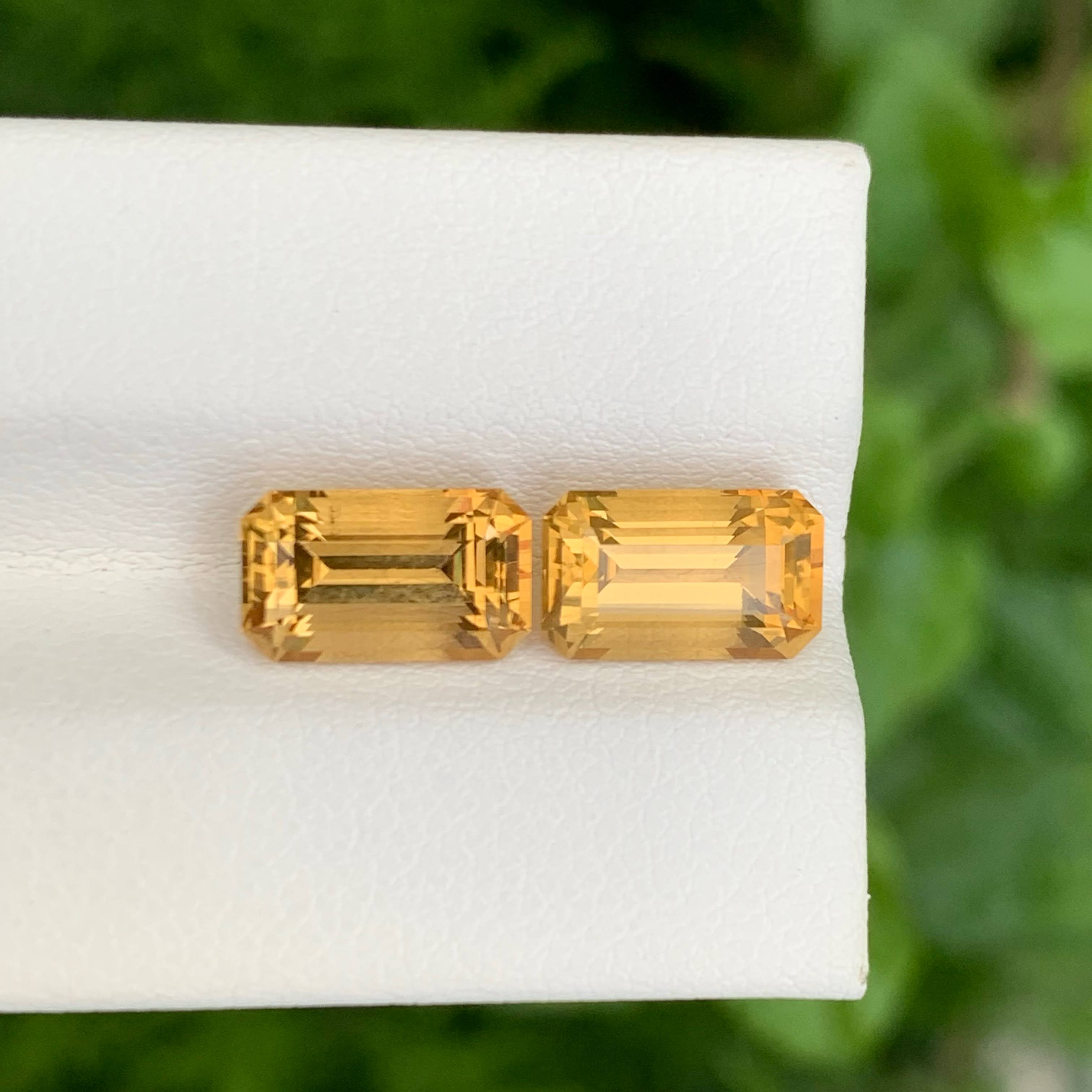 4.25 Carats Citrine Pair Emerald Cut