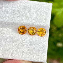 3.00 Carats Citrine Stone Pair 3 Piece Round Cut Natural Brazilian Gemstone