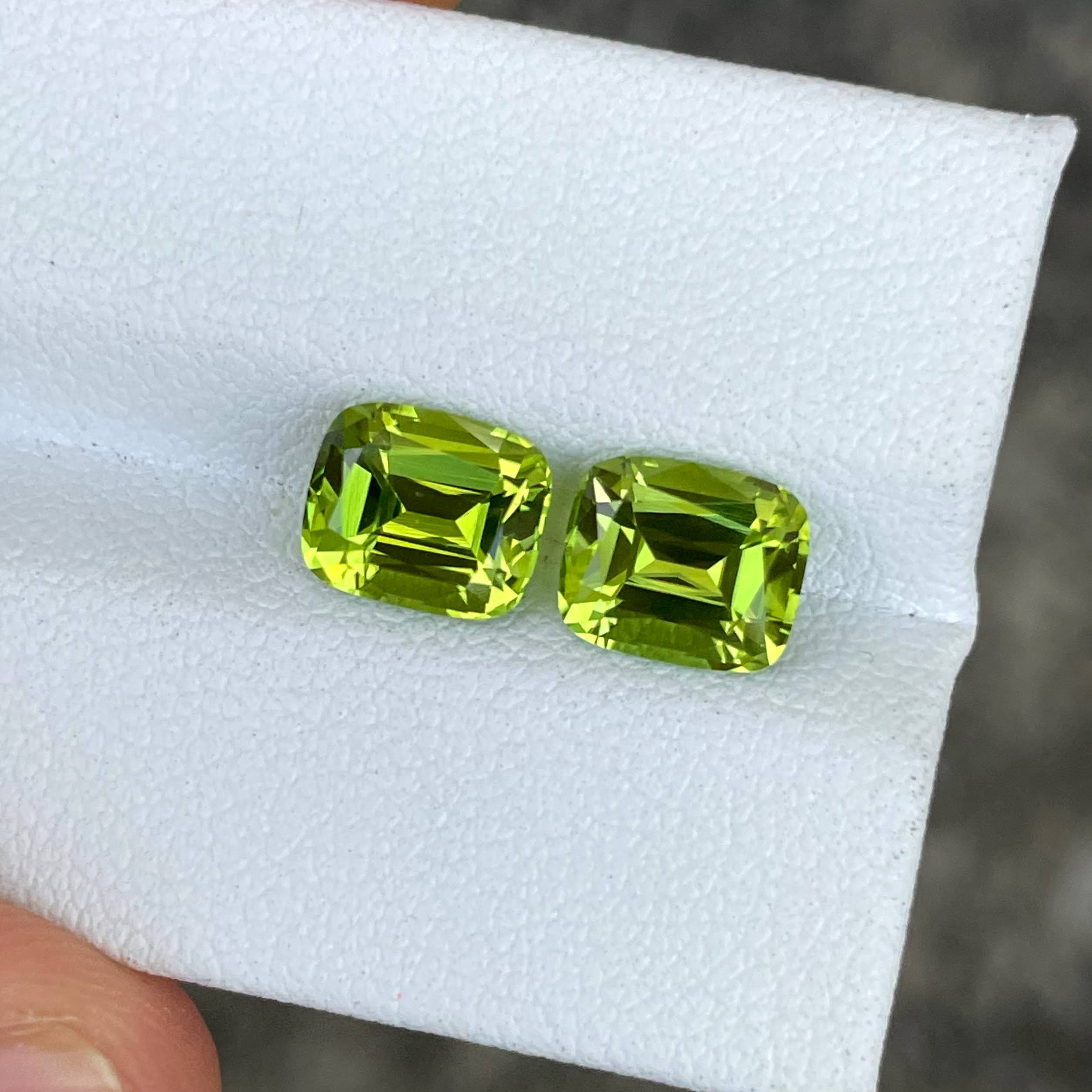 3.85 Carats Green Peridot Cushion Pair