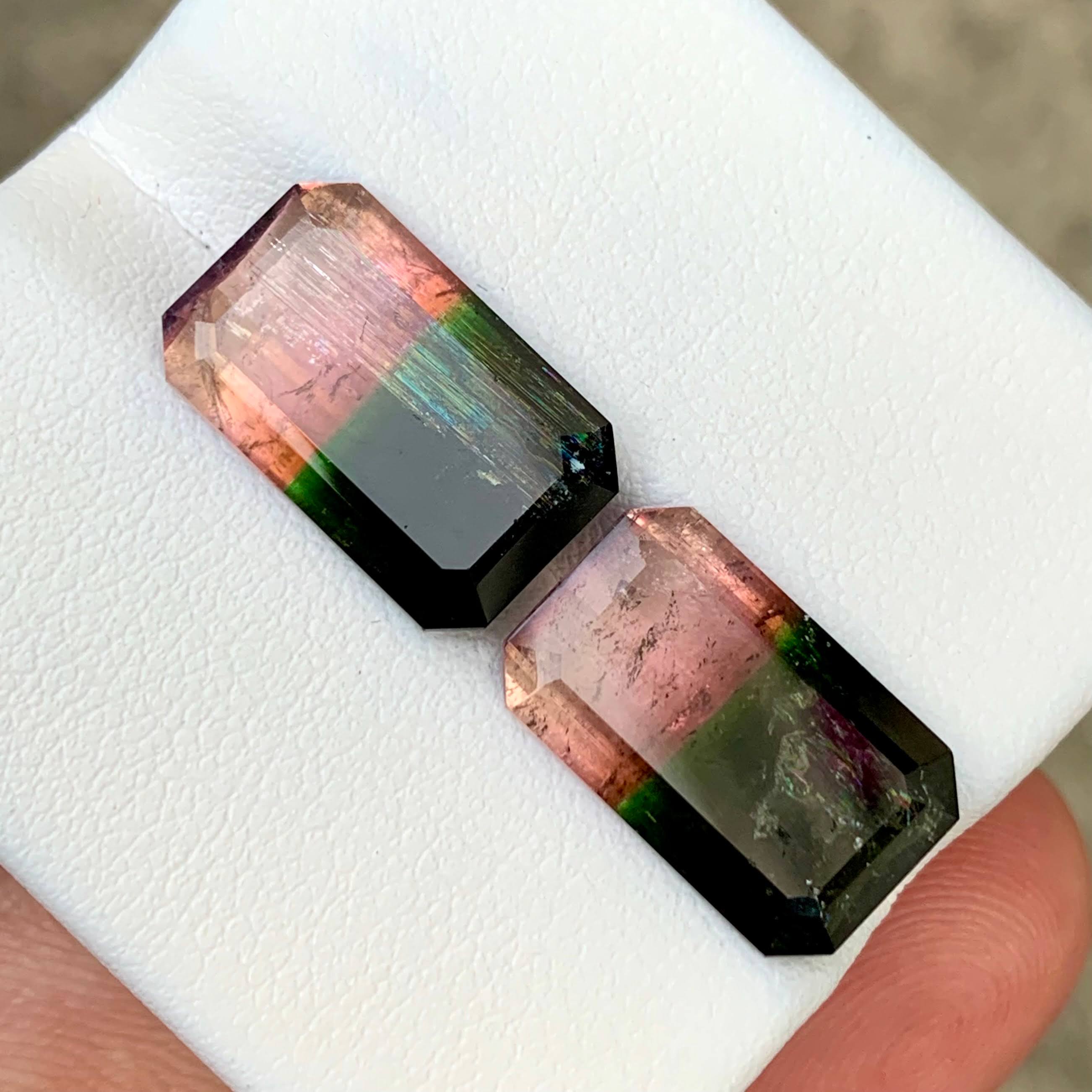 14.45ct Bi-Color Tourmaline Pair Emerald Cut