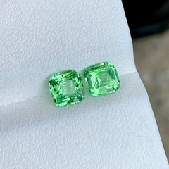 2.10ct Mint Tsavorite Pair Cushion Cut