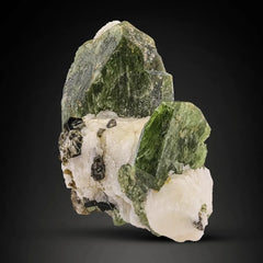 Green Diopside Crystals on Calcite