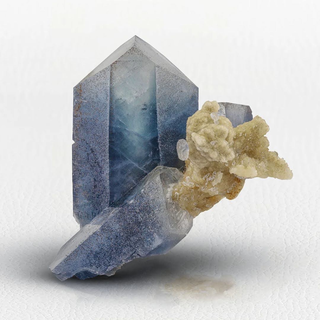 Blue Celestite on Yellow Calcite