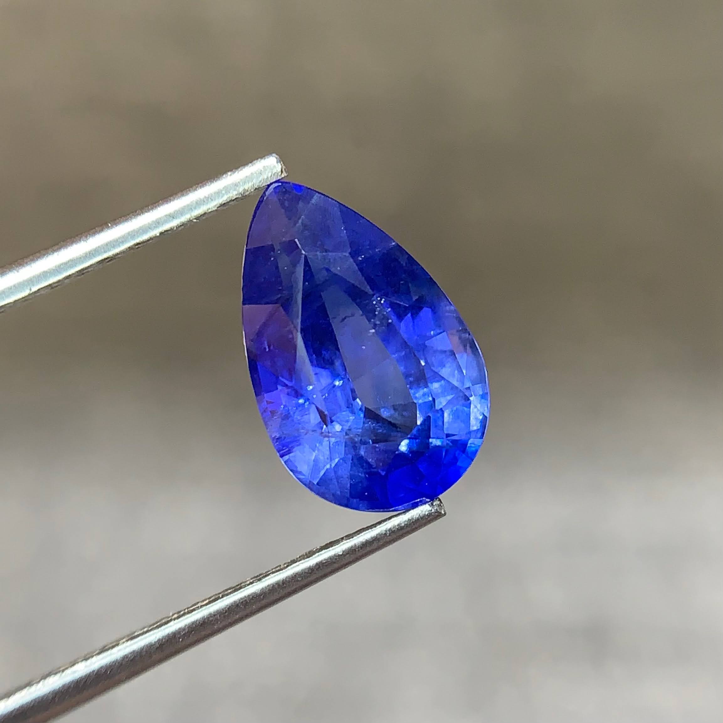 3.88ct Intense Blue Sapphire Pear Cut