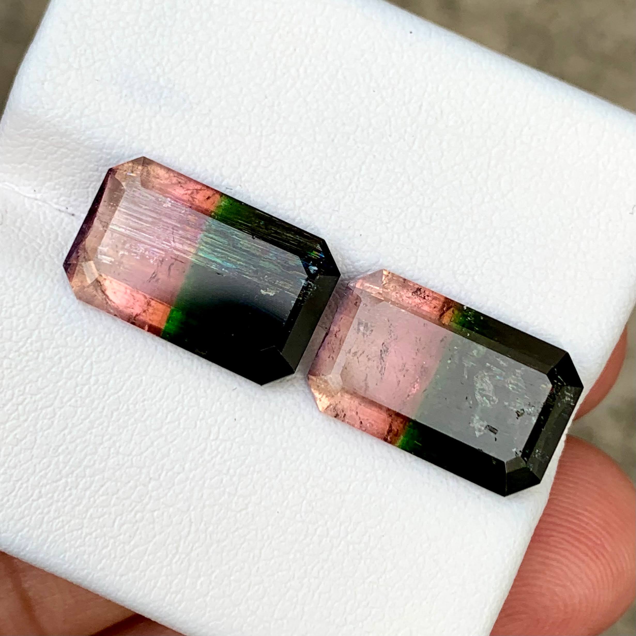 14.45ct Bi-Color Tourmaline Pair Emerald Cut