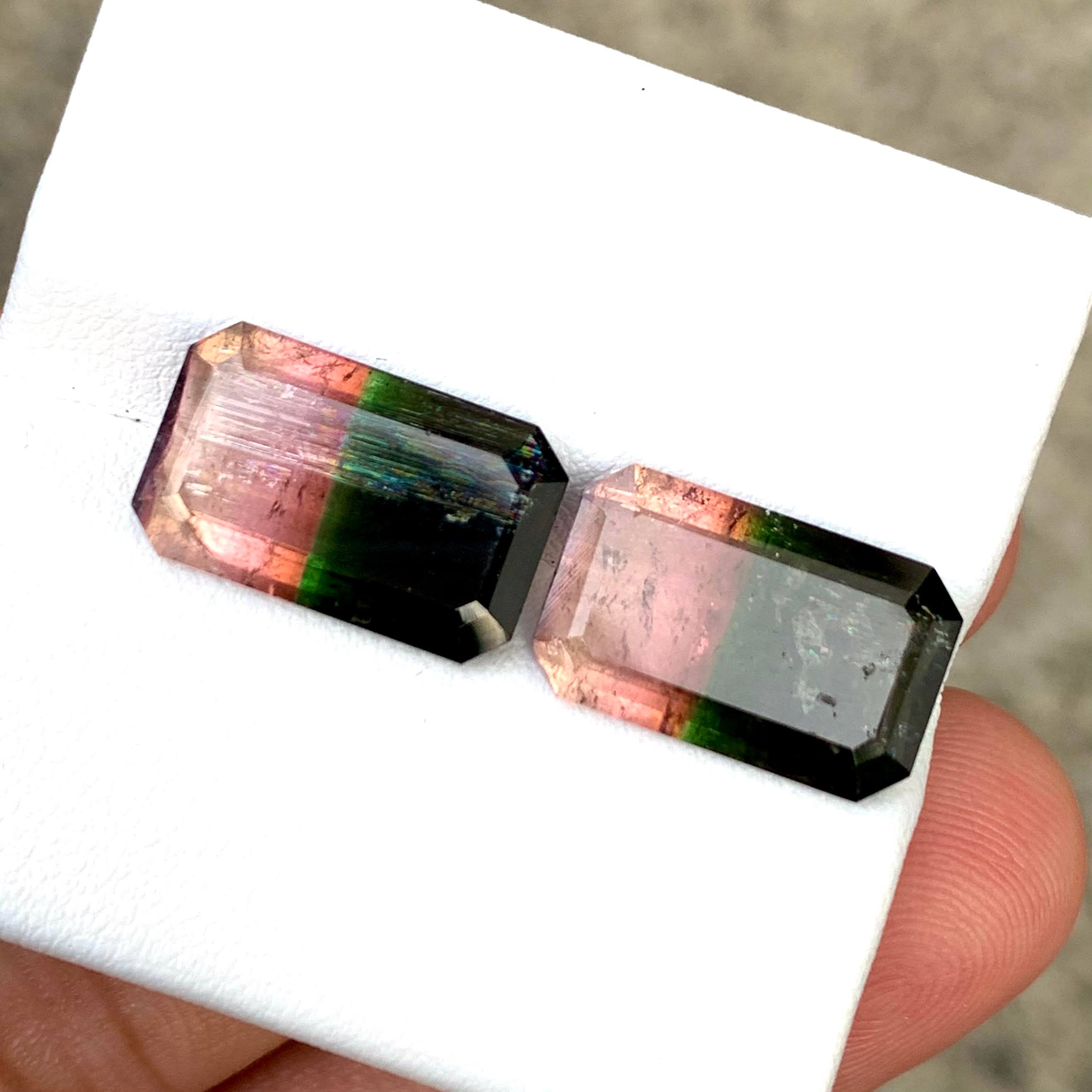 14.45ct Bi-Color Tourmaline Pair Emerald Cut