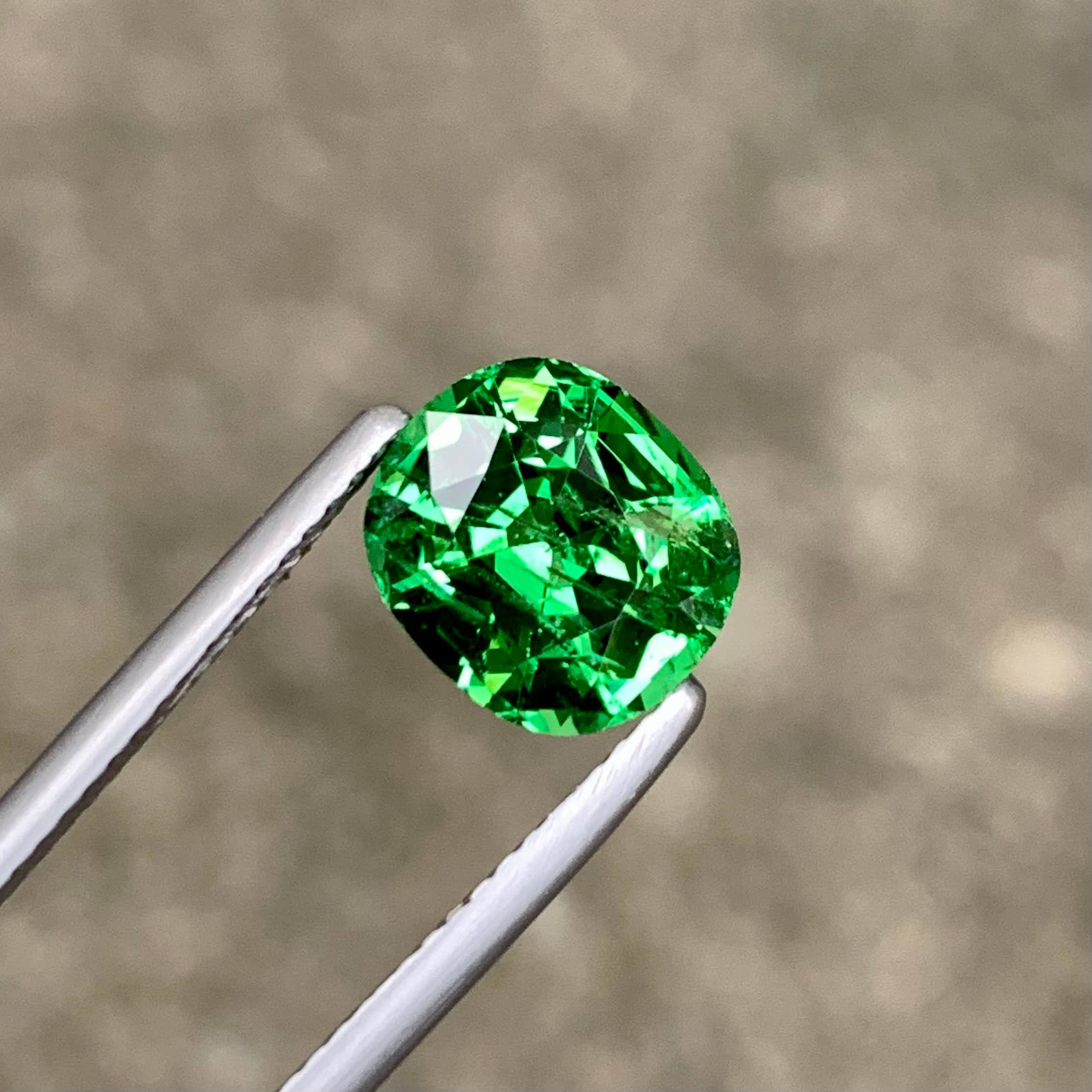 2.82 Carats Verdant Green Tsavorite Garnet Cushion Cut from Tanzania