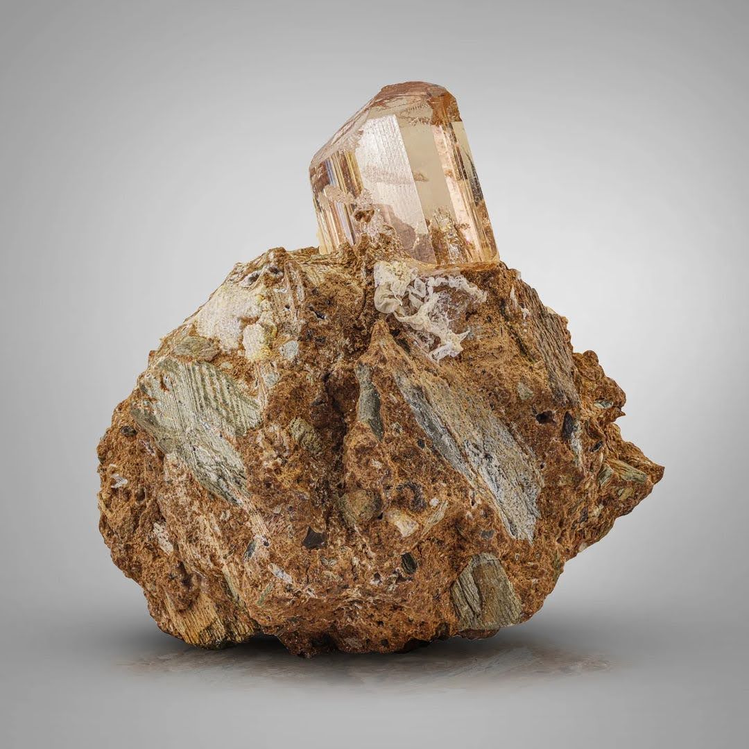 Brown Topaz Crystal on Calcite Matrix