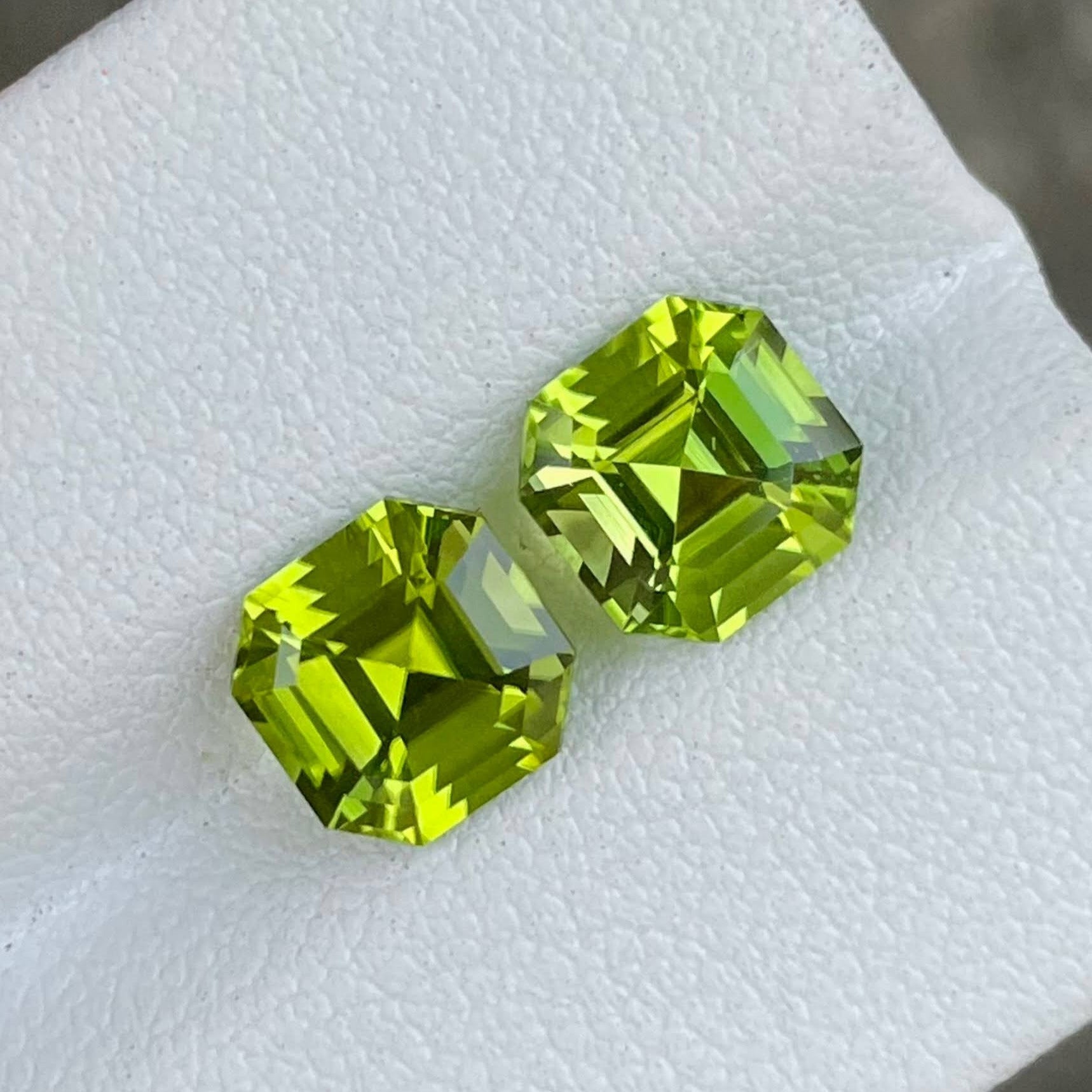 4.12 Carats Green Peridot Asscher Pair 