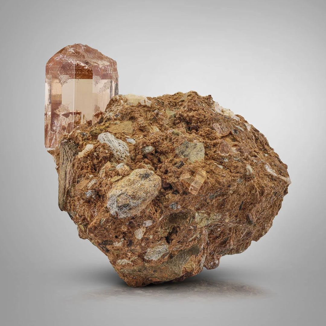 Brown Topaz Crystal on Calcite Matrix