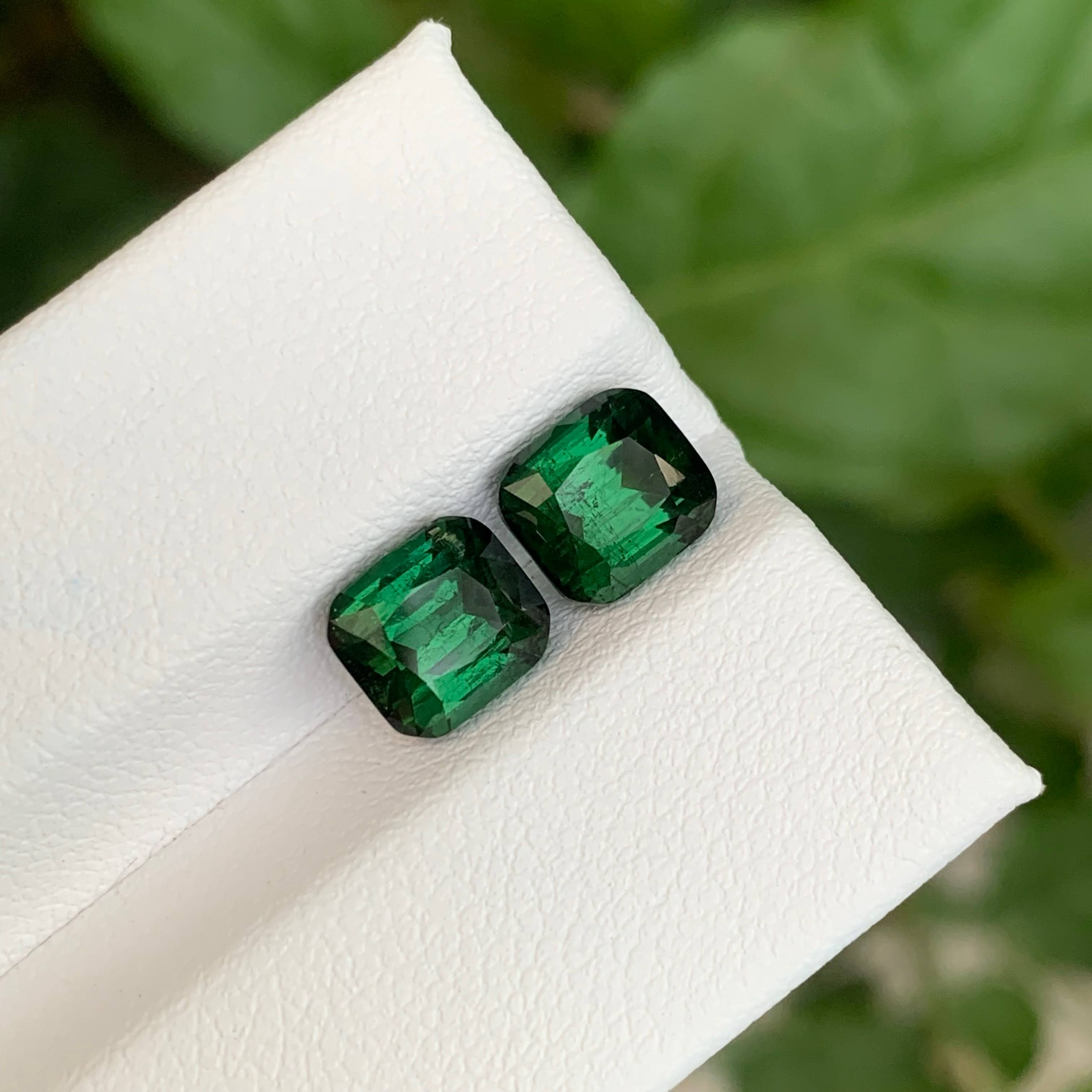 4.00 Carat Green Cushion Tourmaline Pair