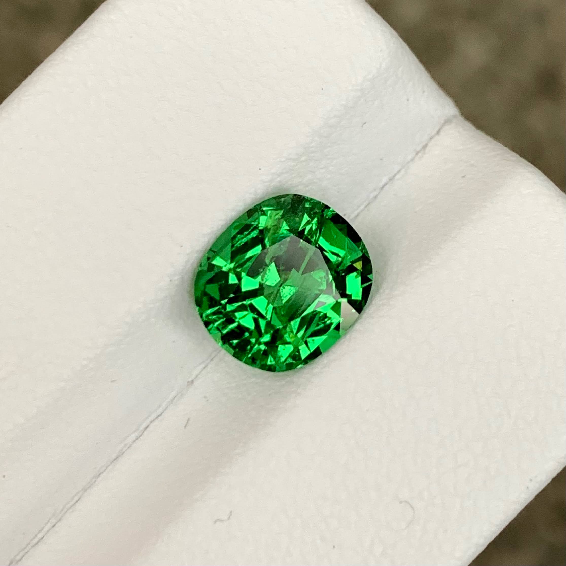 2.82 Carats Verdant Green Tsavorite Garnet Cushion Cut from Tanzania