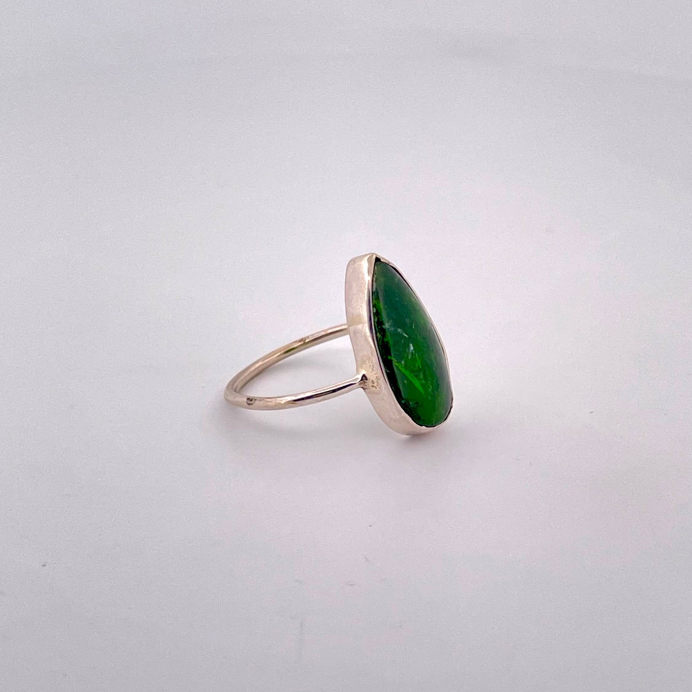 Handmade Green Diopside Silver Ring