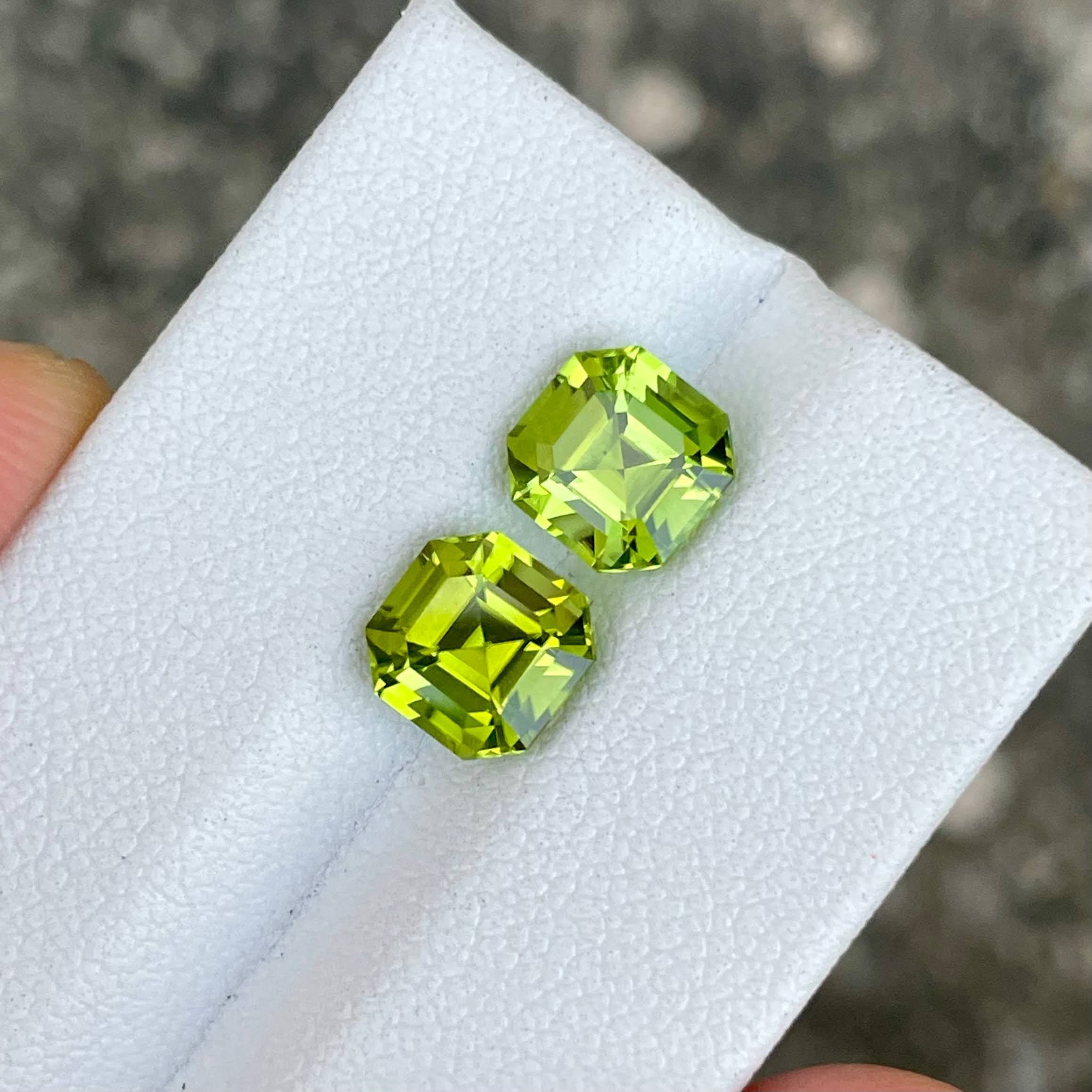 4.12 Carats Green Peridot Asscher Pair 